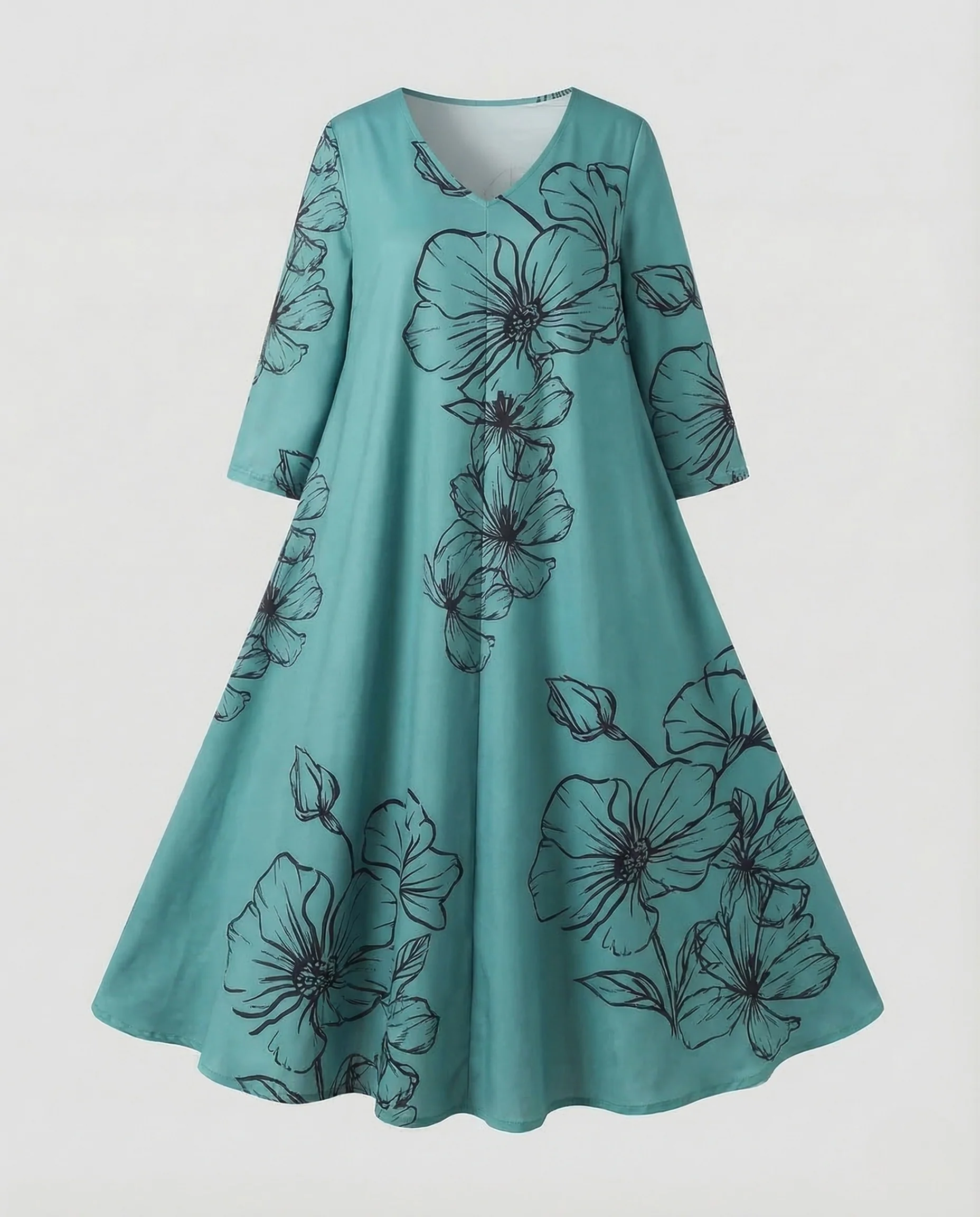 Damen Midikleid Tellerrock Blumenprint - Image 9