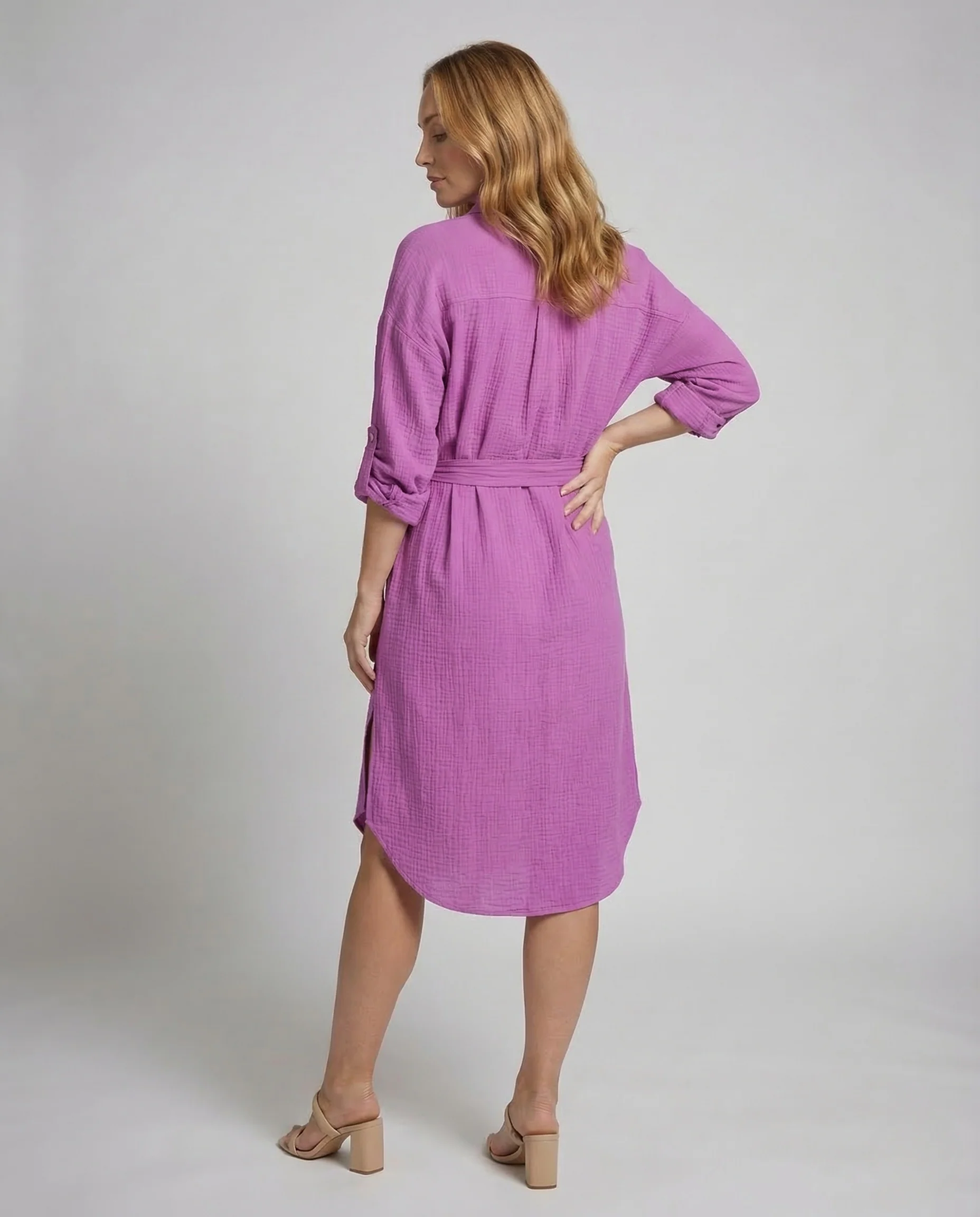 Damen Musselin Hemdkleid Gürtel Schlitz - Image 4
