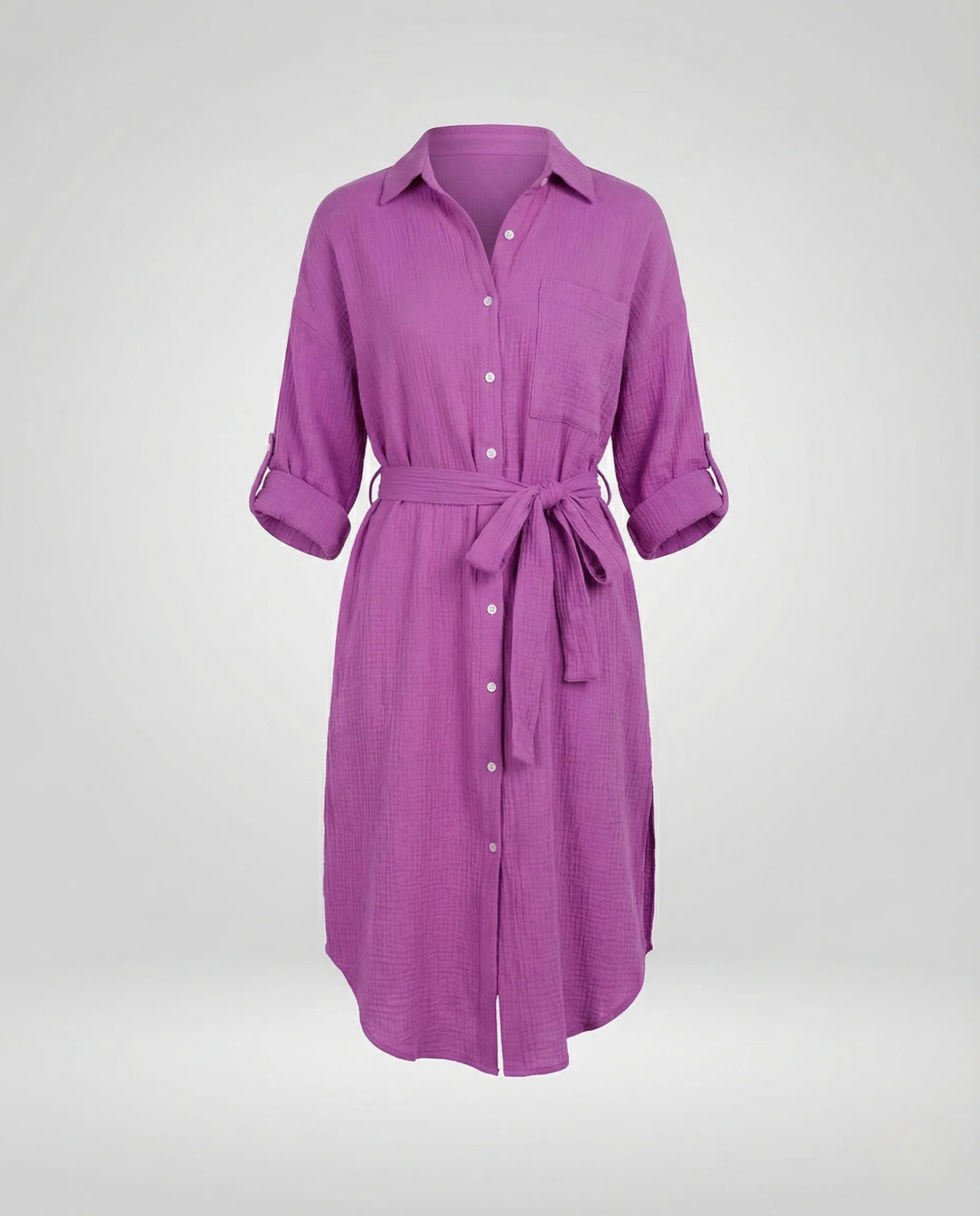 Damen Musselin Hemdkleid Gürtel Schlitz - Image 5