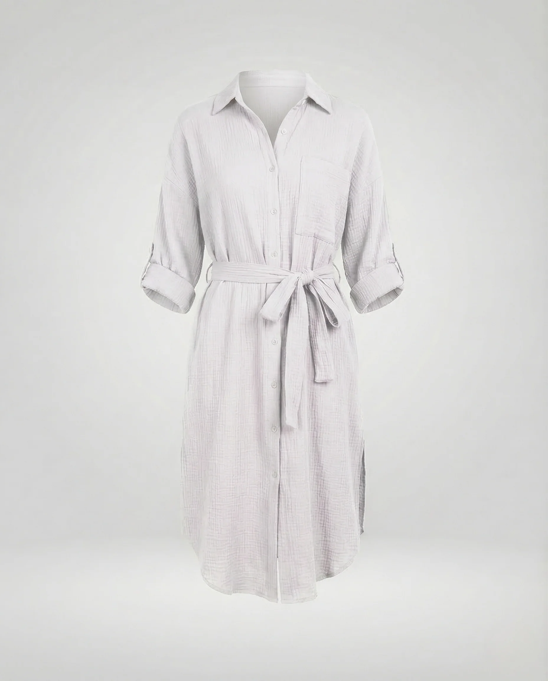Damen Musselin Hemdkleid Gürtel Schlitz - Image 7