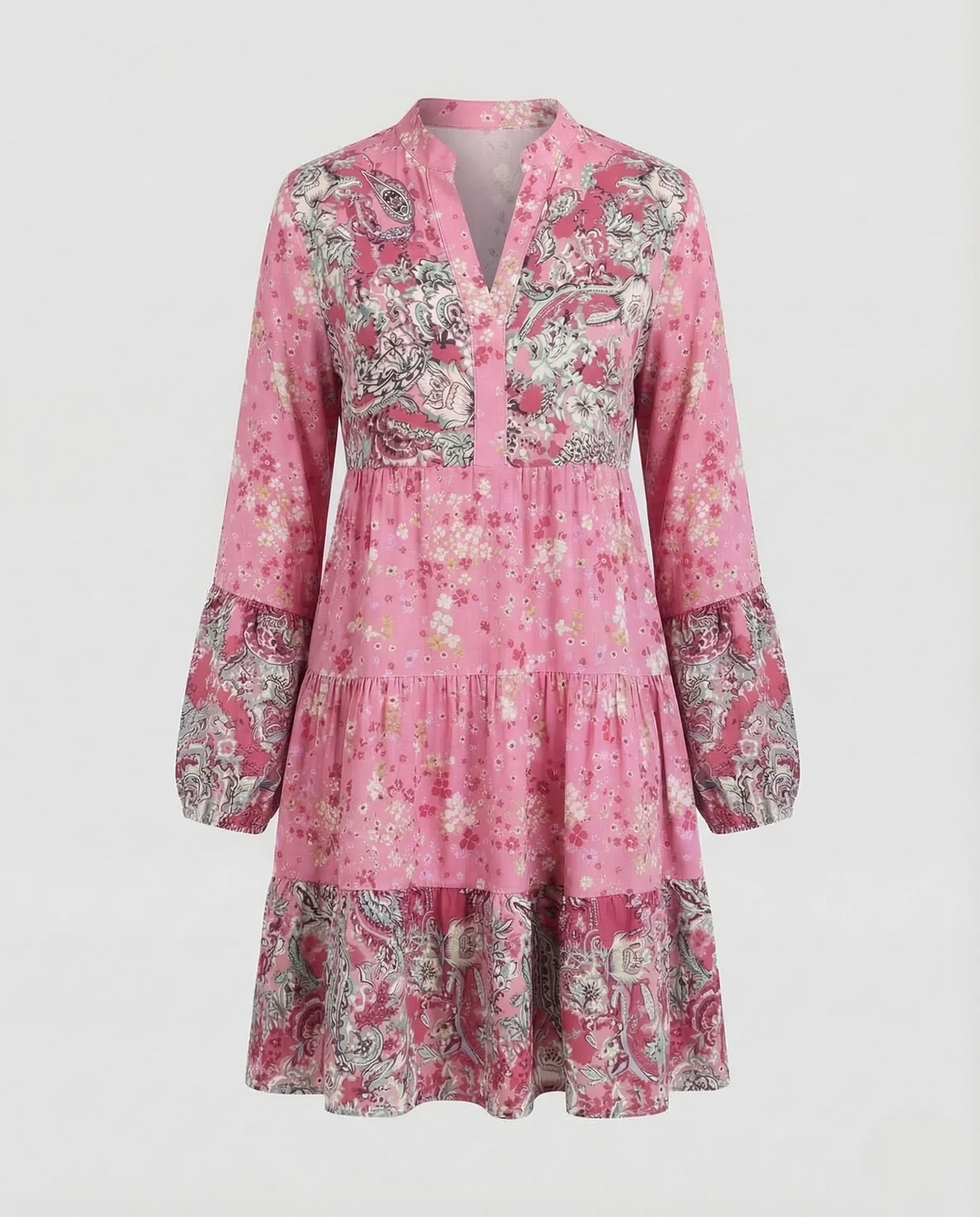 Damen Chiffon Stufenkleid Langarm - Image 5