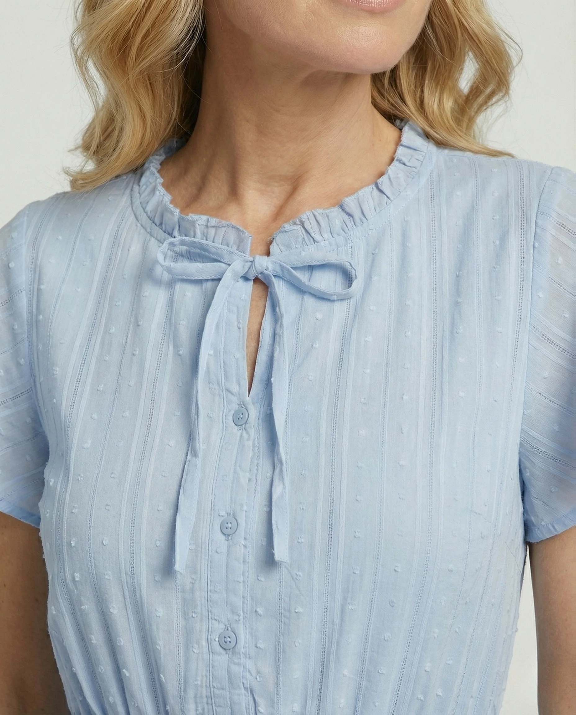 Damen Stufenkleid mit Rüschenkragen und Lochstickerei - Image 4