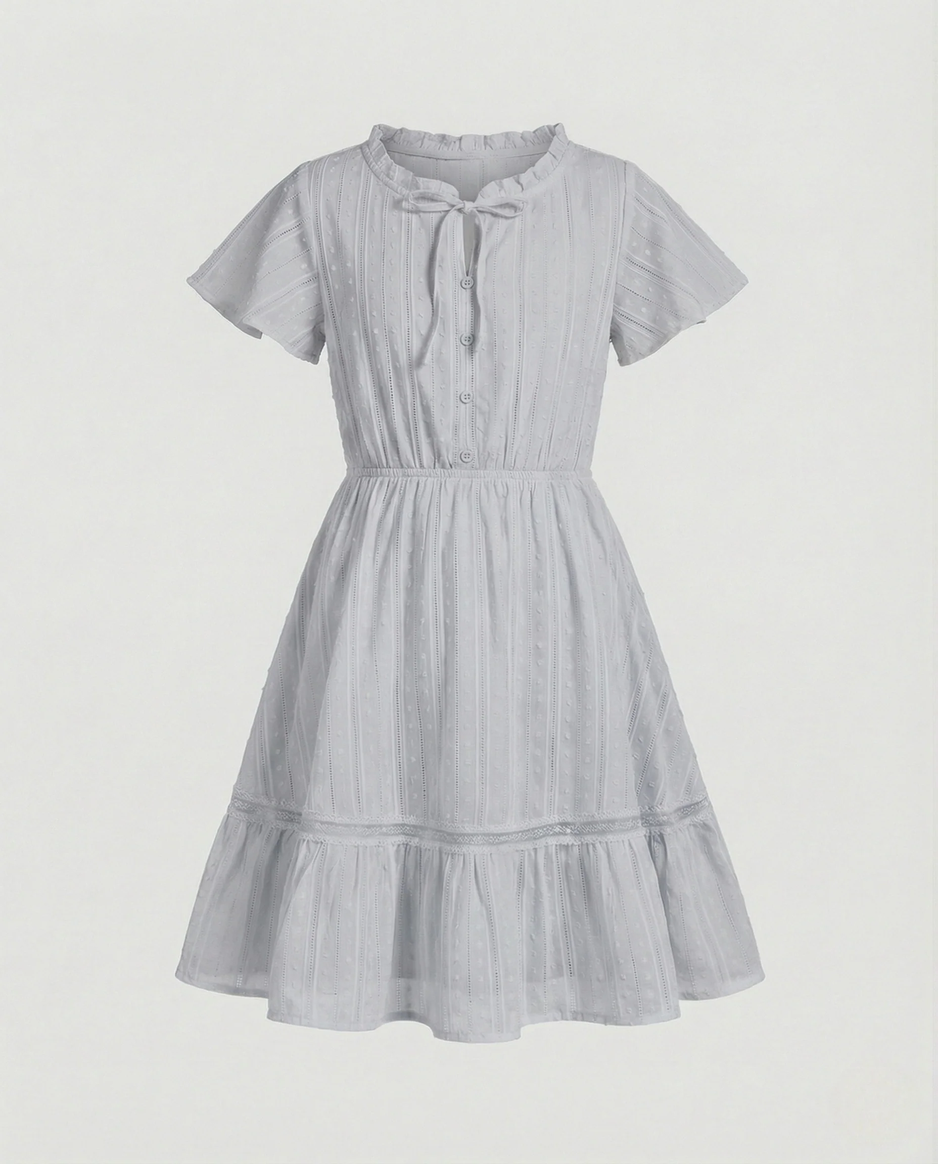 Damen Stufenkleid mit Rüschenkragen und Lochstickerei - Image 6