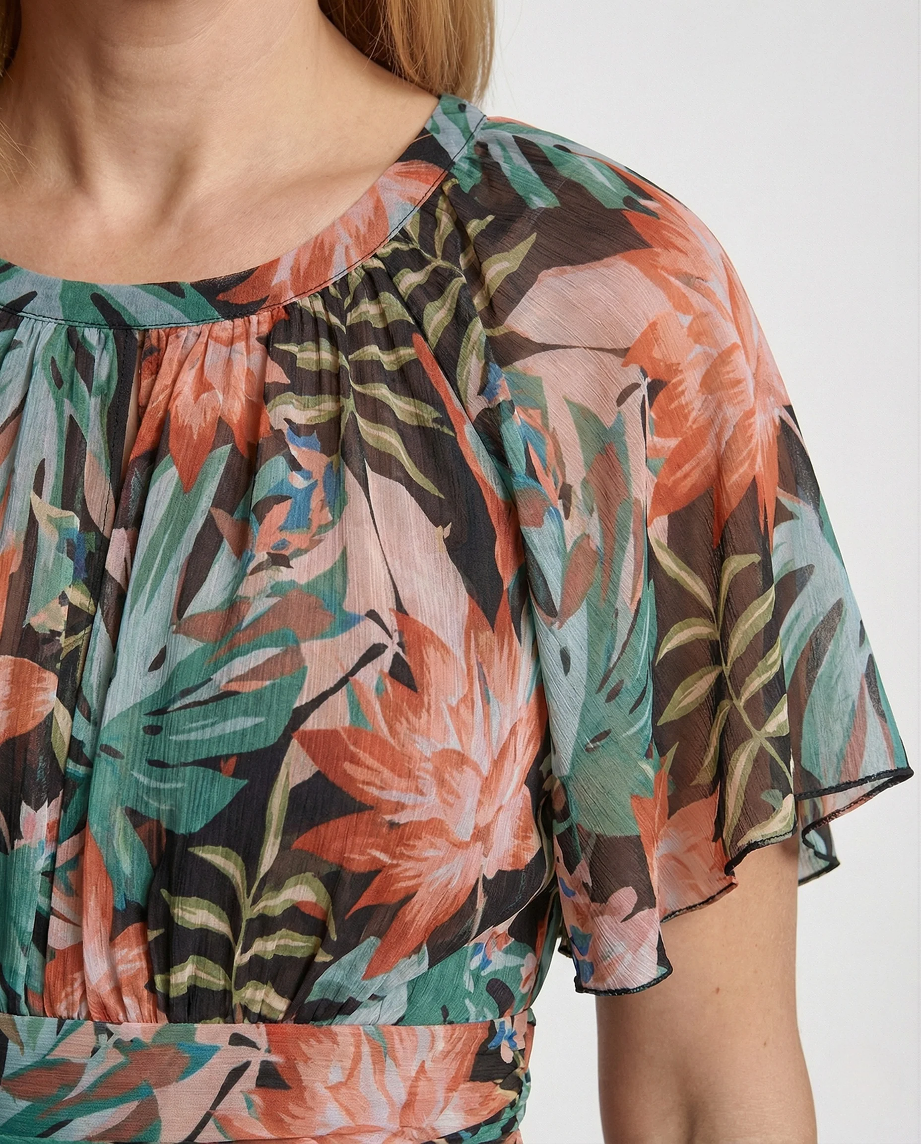 Tropenprint Minikleid Damen Mit Gürtel - Image 3