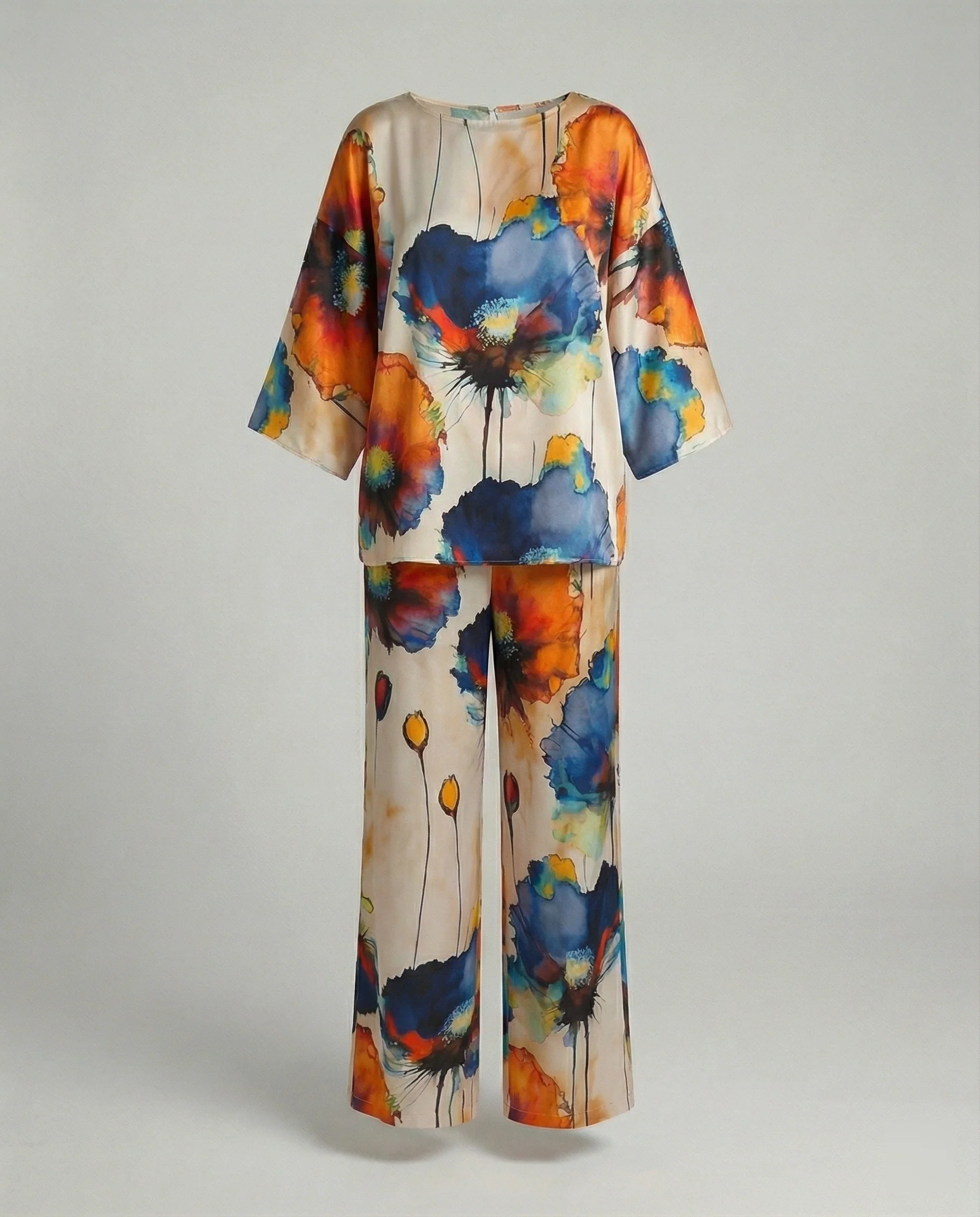 Damen Zweiteiler Set Satin Kimono