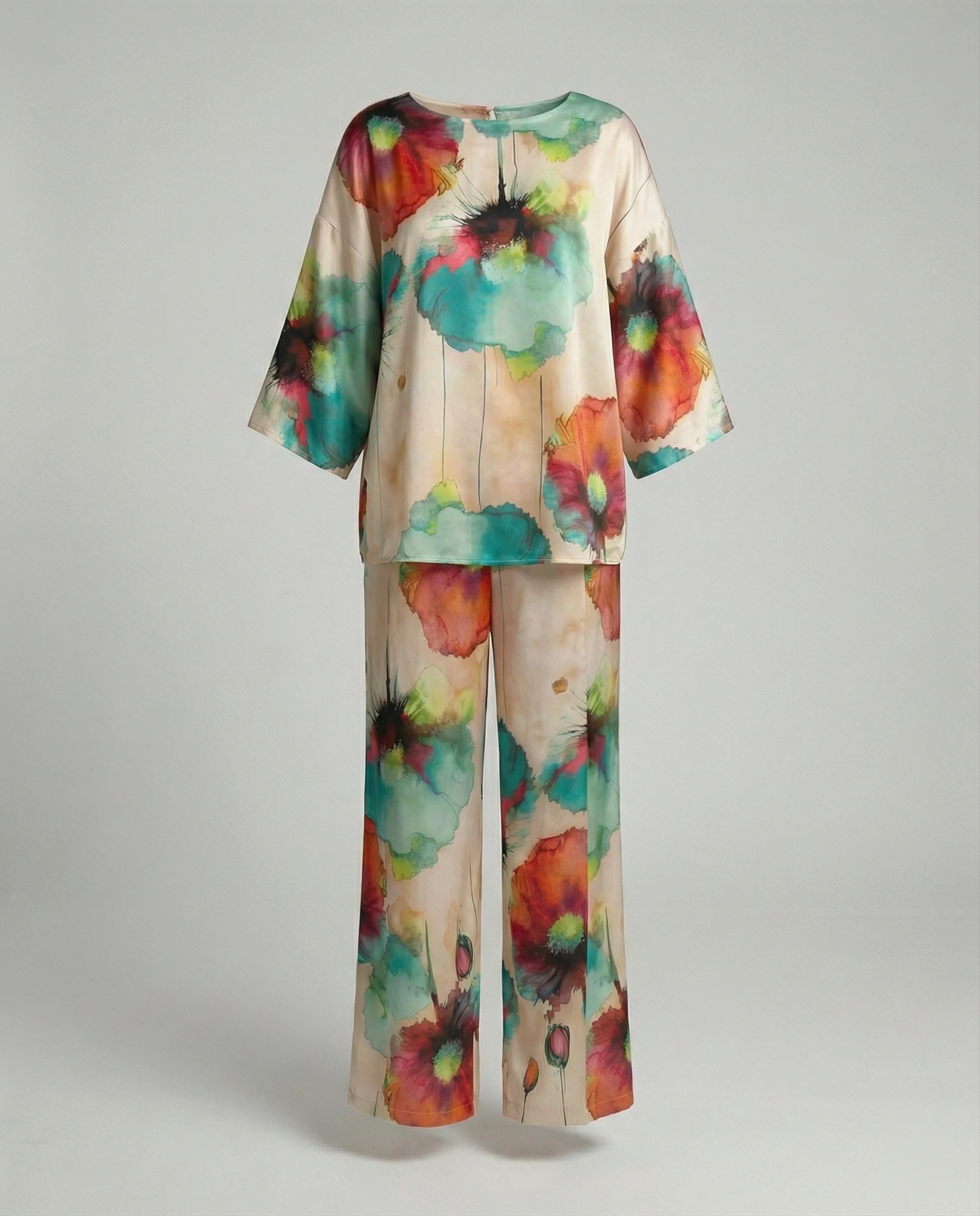 Damen Zweiteiler Set Satin Kimono - Image 2