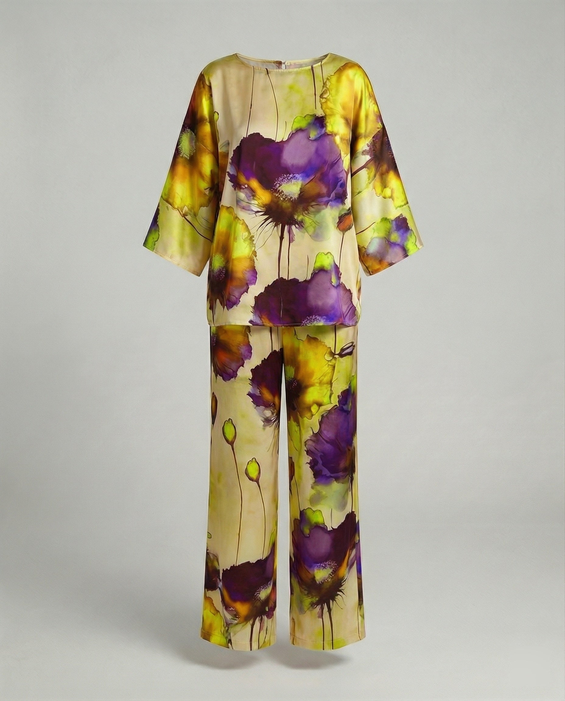 Damen Zweiteiler Set Satin Kimono - Image 3