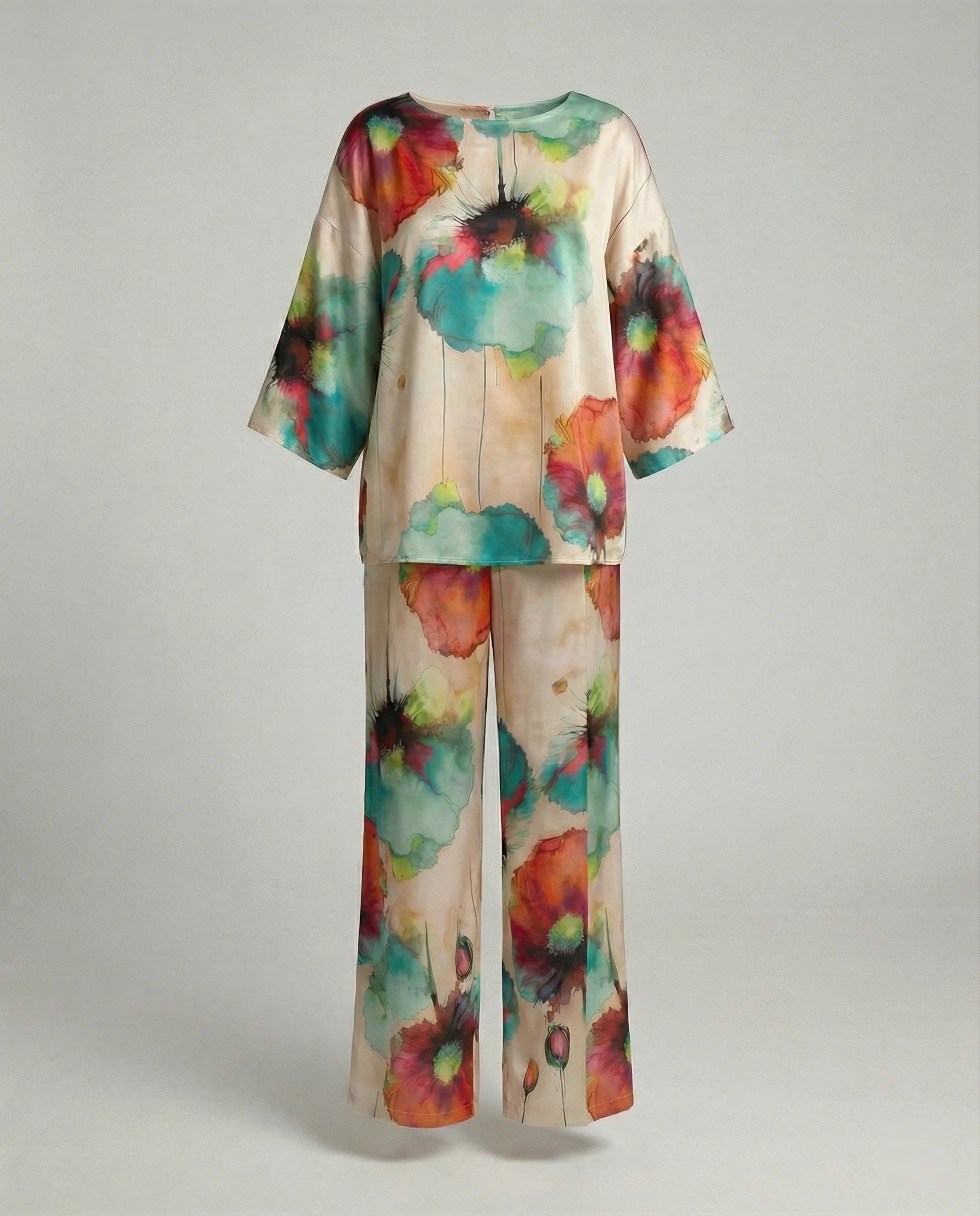 Damen Zweiteiler Set Satin Kimono - Image 5