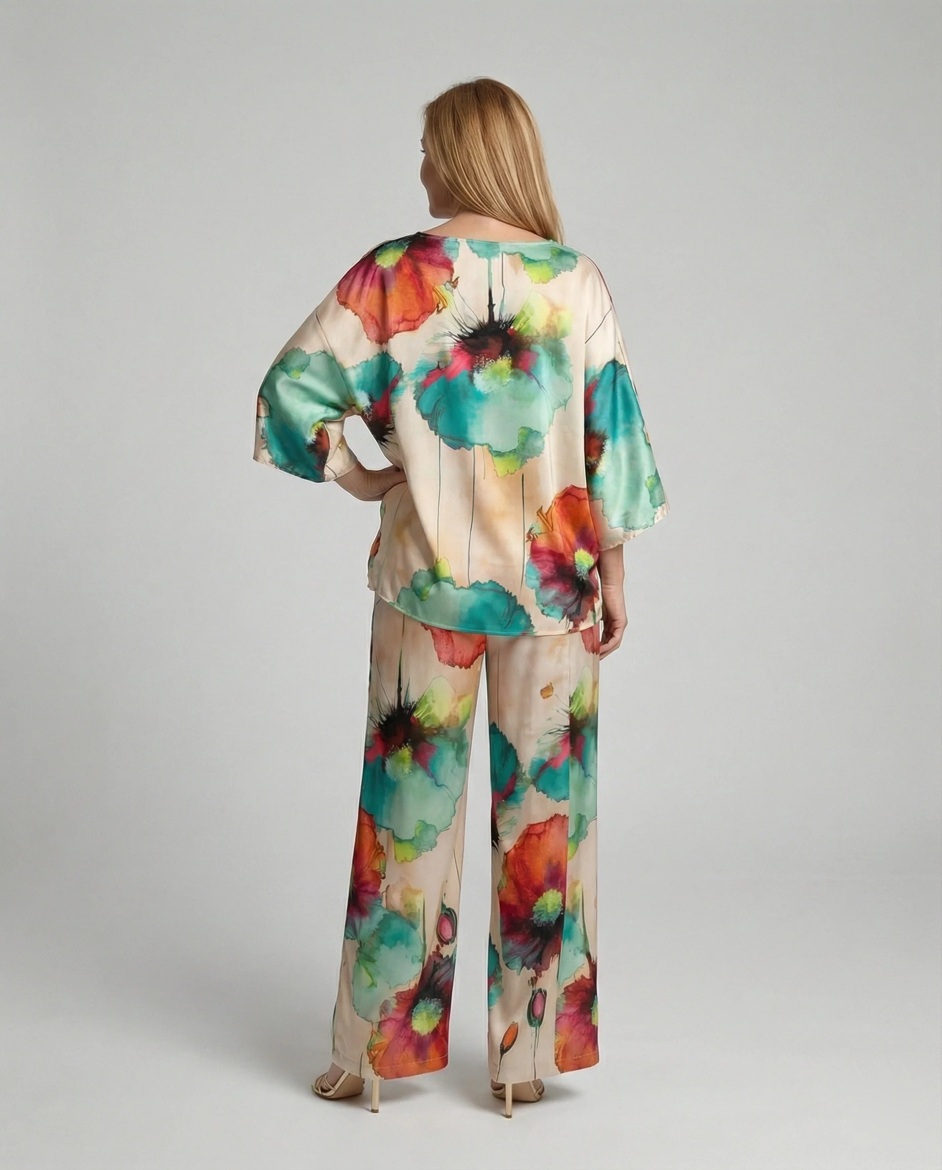 Damen Zweiteiler Set Satin Kimono - Image 6