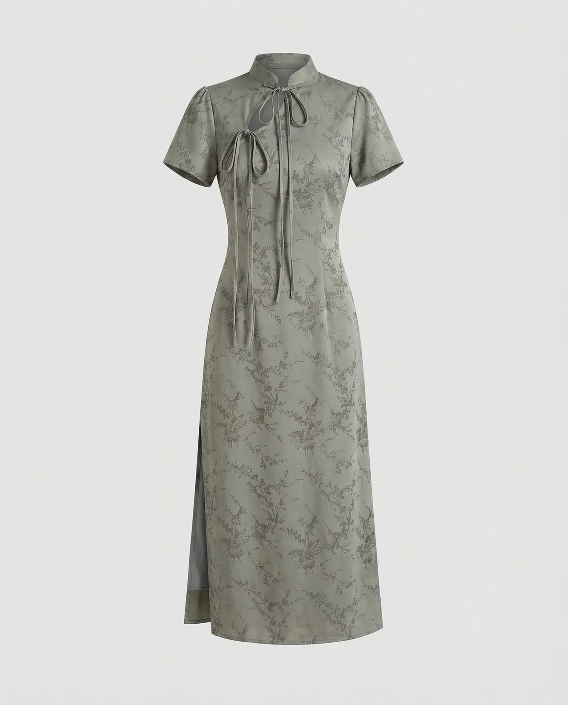 Damen Maxikleid Mandarin Kragen Seitenschlitz - Image 5