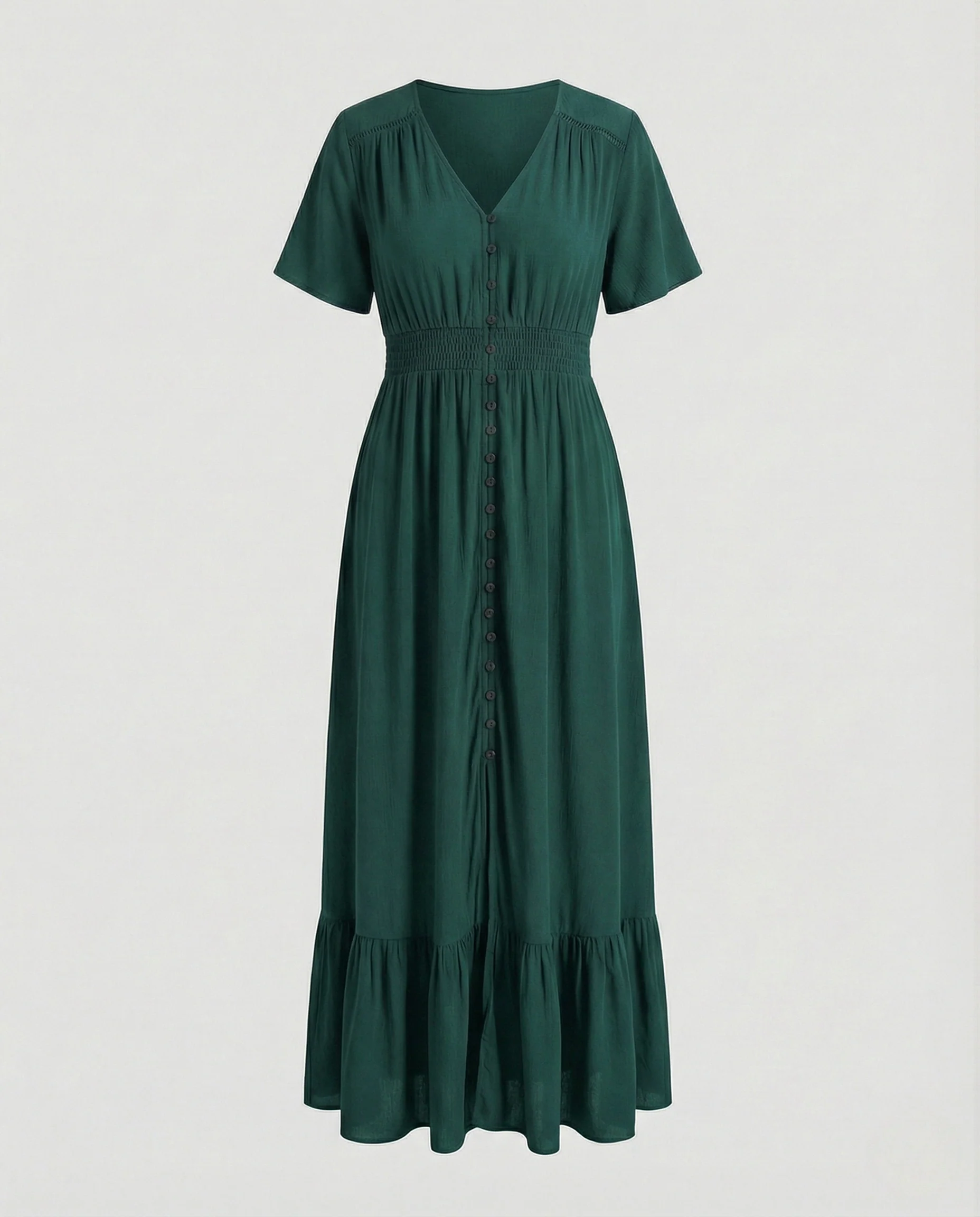 Damen Maxikleid mit Knopfleiste und Stufenvolant - Image 6