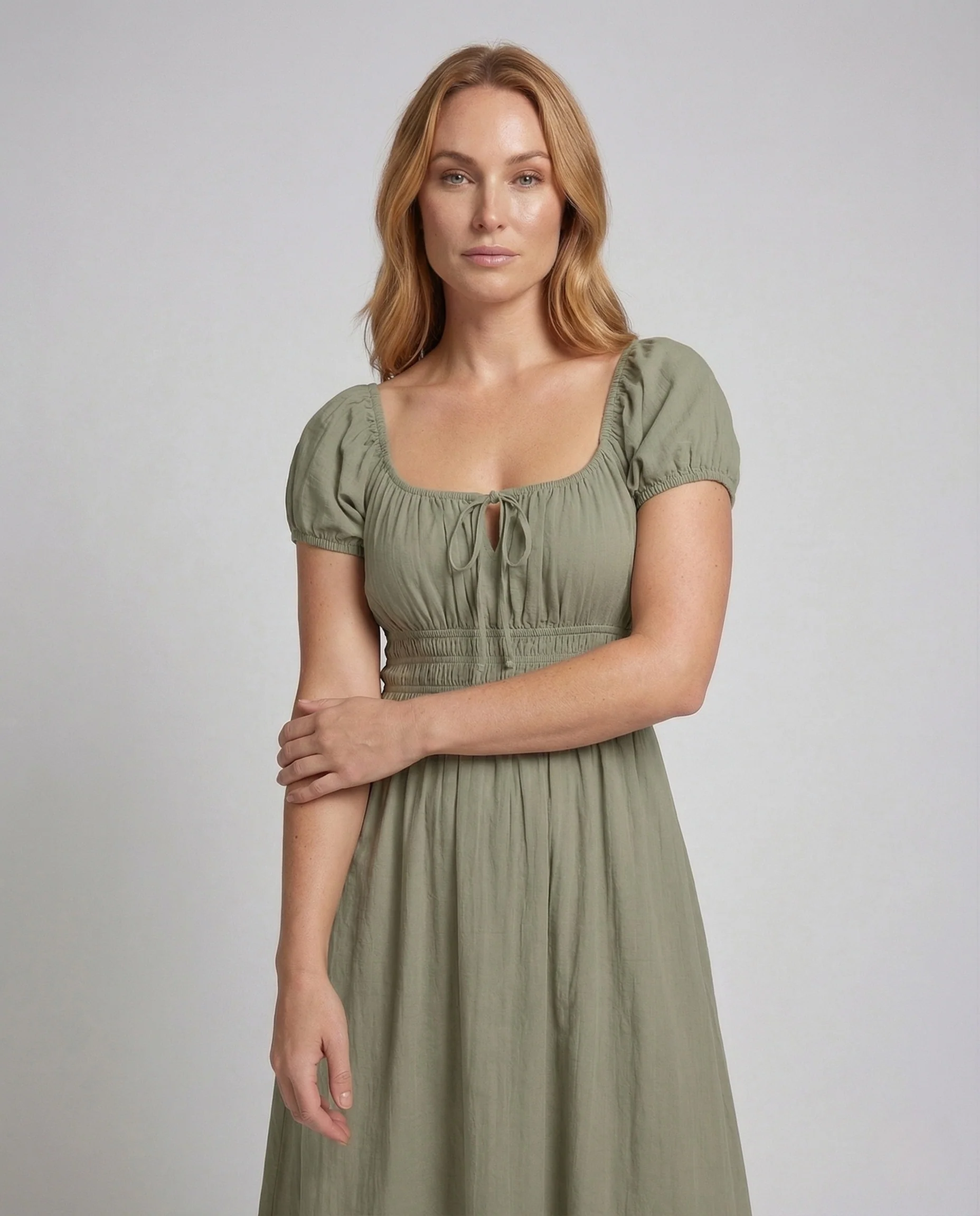 Damen Maxikleid Smock Puffärmel - Image 2