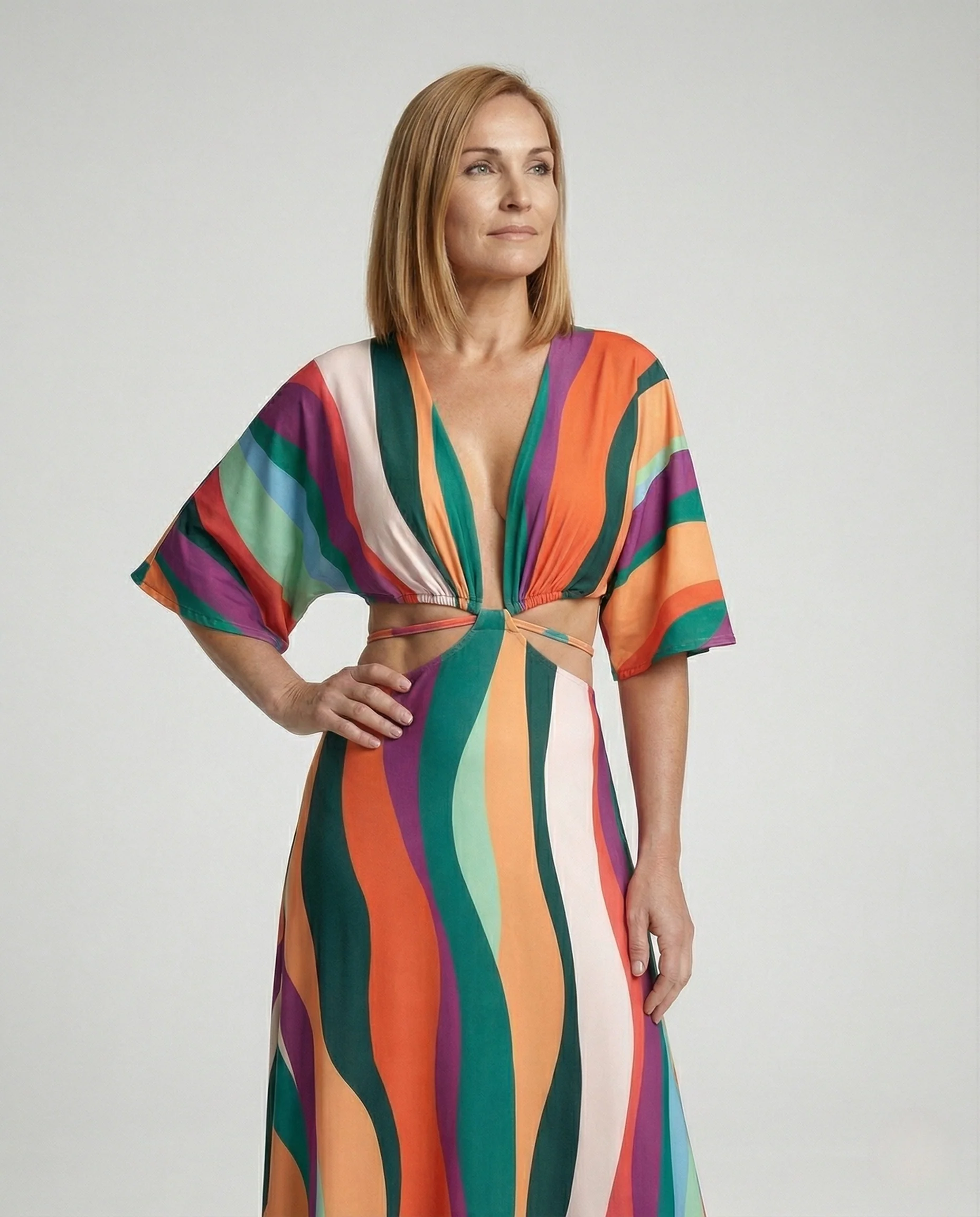 Maxikleid Damen Cut Out V-Ausschnitt - Image 2
