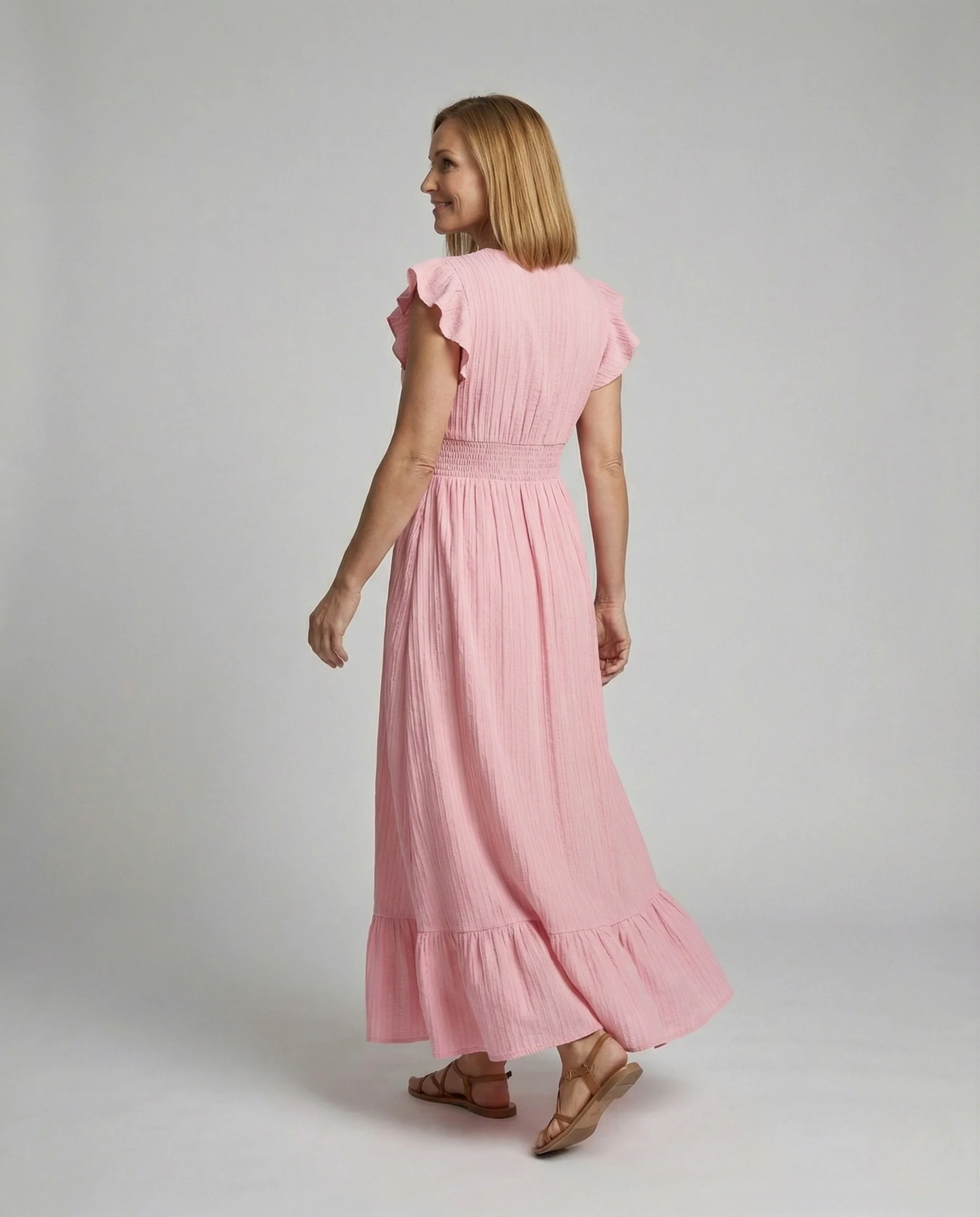 Damen Maxikleid mit V-Ausschnitt und Volantärmeln - Image 4