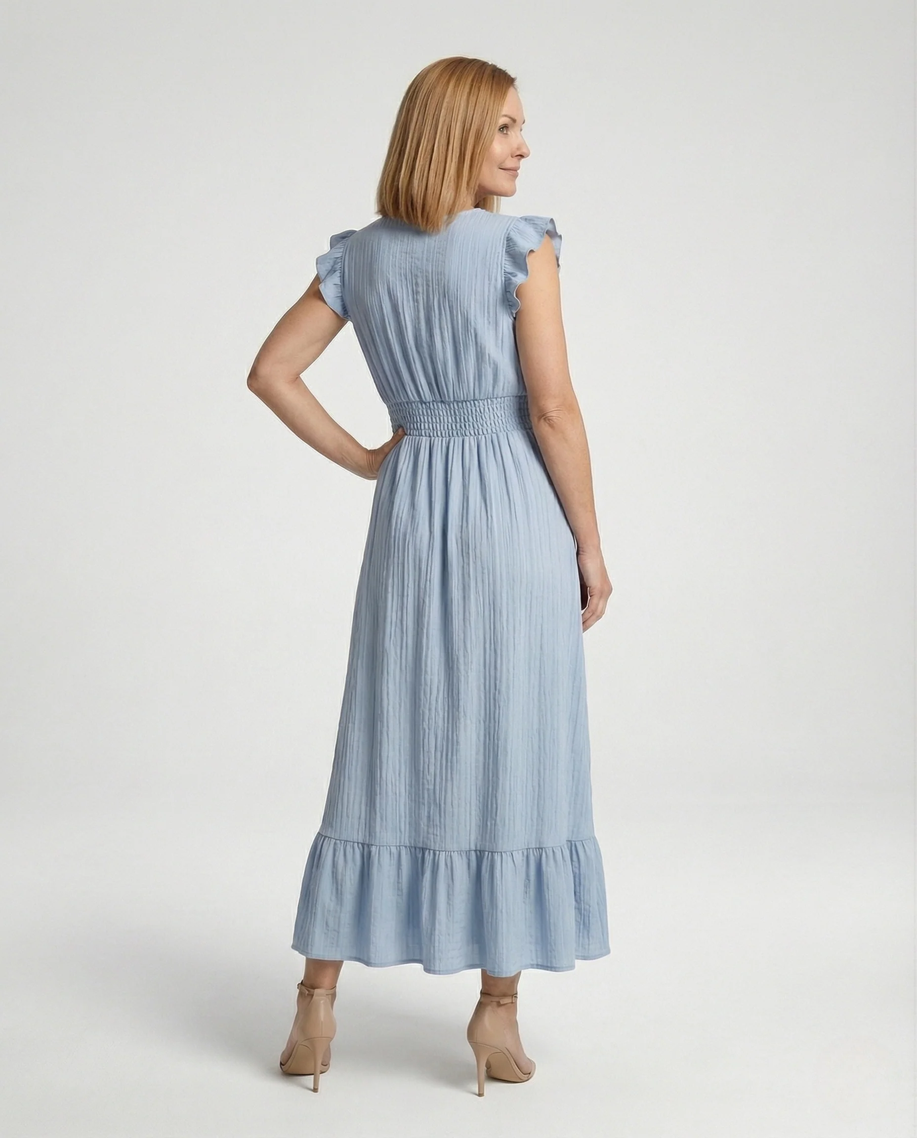 Maxikleid Mit Volant Damen V-Ausschnitt - Image 4