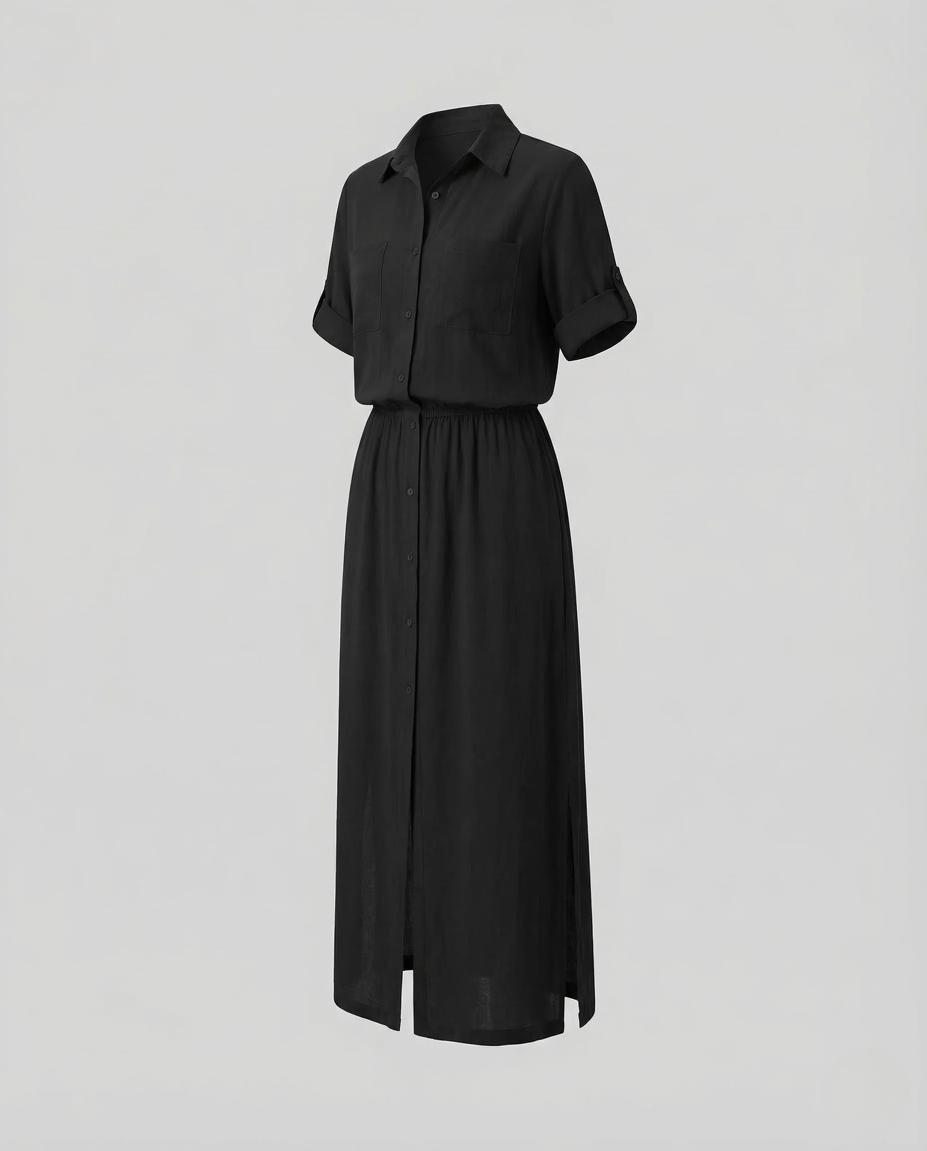 Damen Maxikleid Knopfleiste Gürtel - Image 4