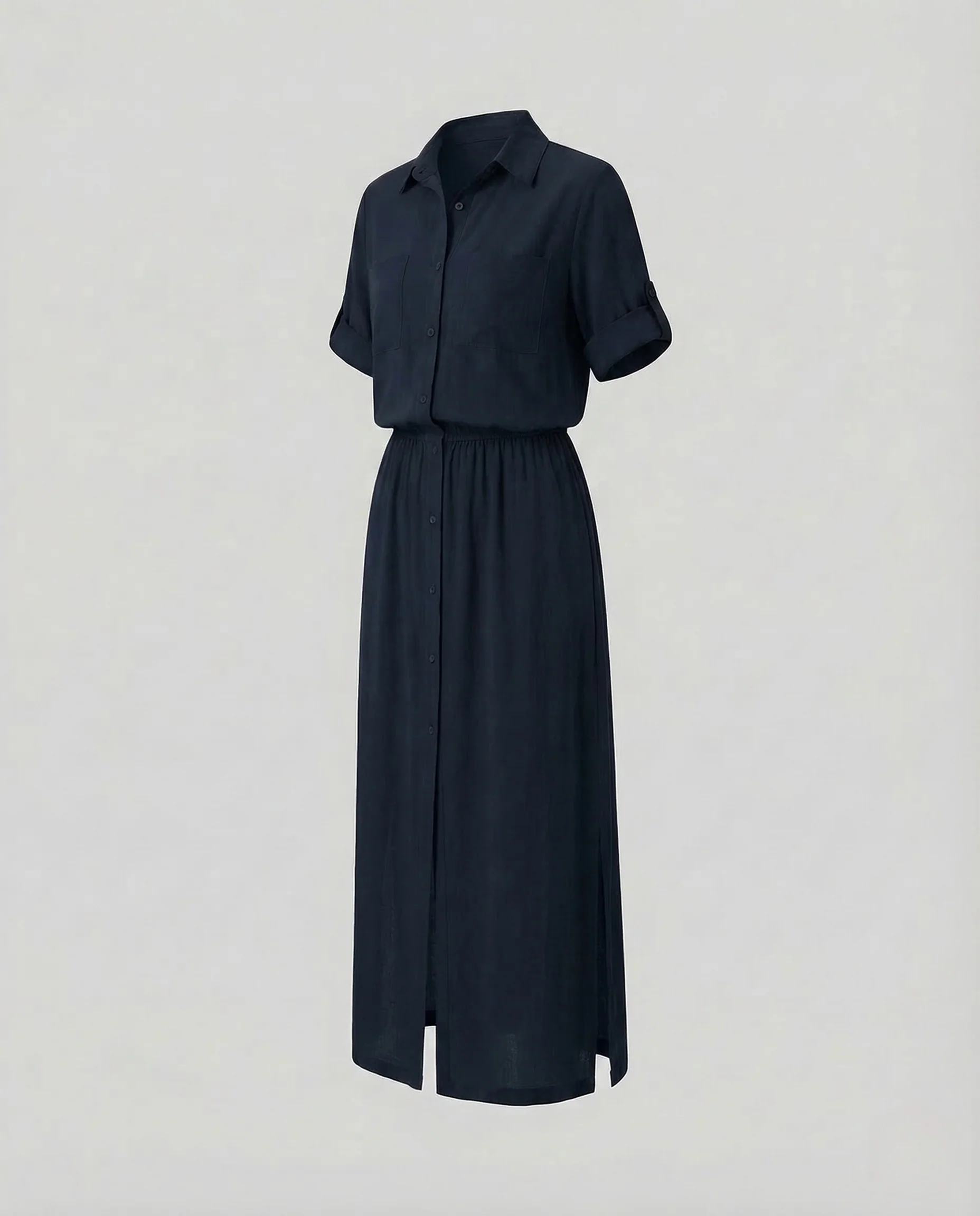 Damen Maxikleid Knopfleiste Gürtel - Image 5
