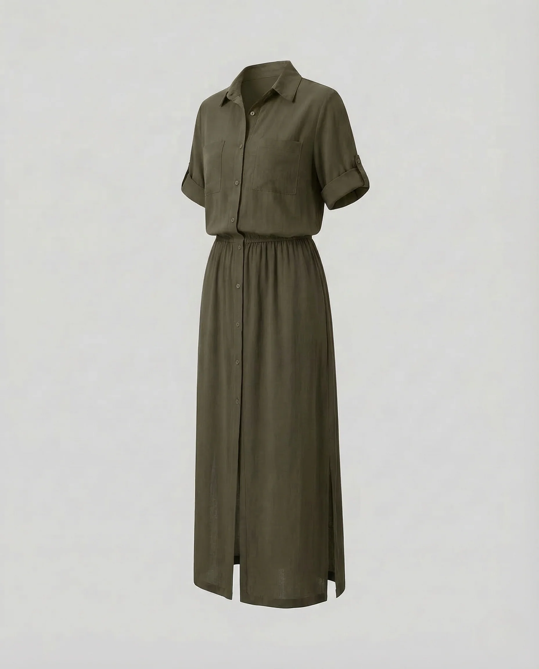 Damen Maxikleid Knopfleiste Gürtel - Image 6