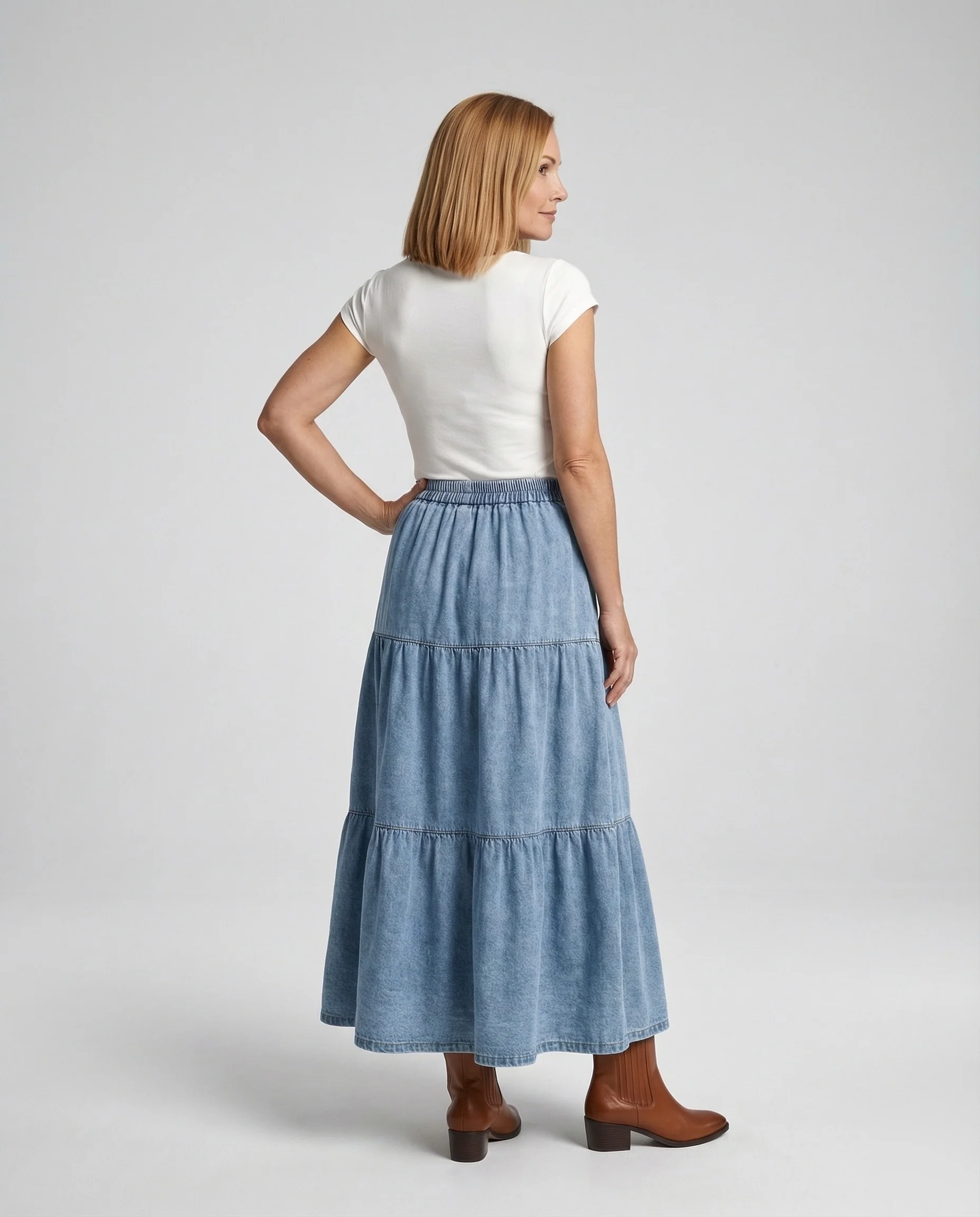 Maxirock Jeansstoff Damen Gestuft - Image 4