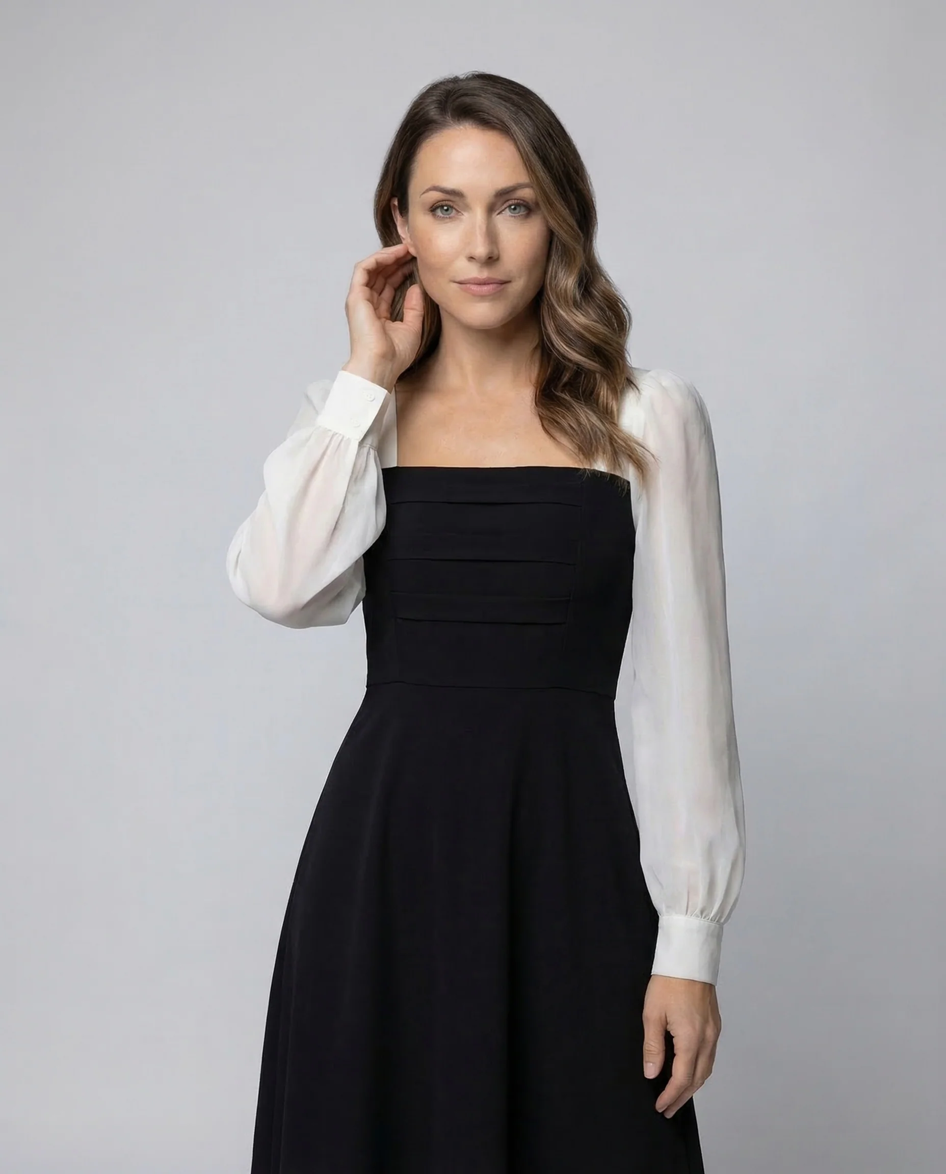 Damen Midikleid Zweiteiler Look Chiffonärmel - Image 2