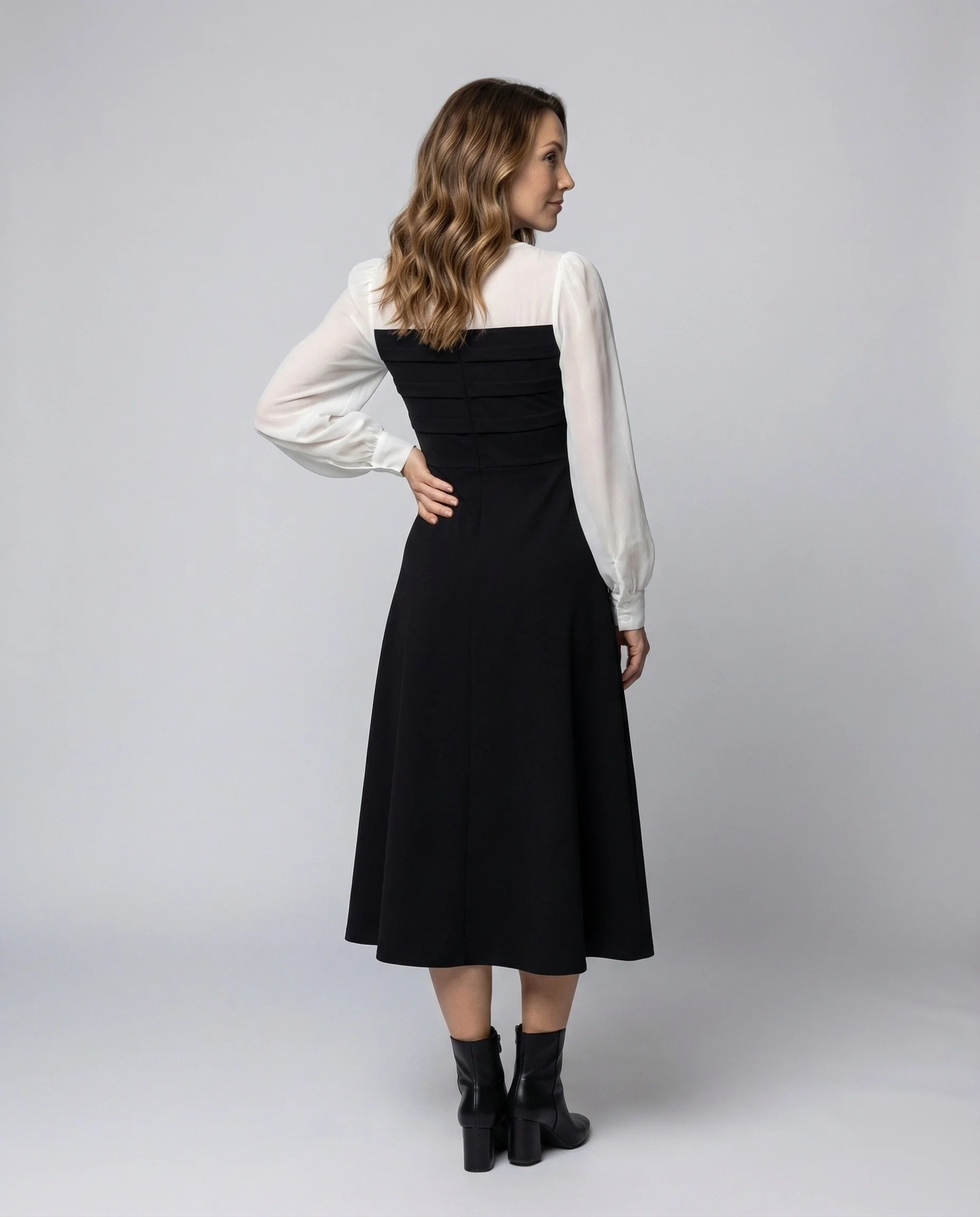 Damen Midikleid Zweiteiler Look Chiffonärmel - Image 4