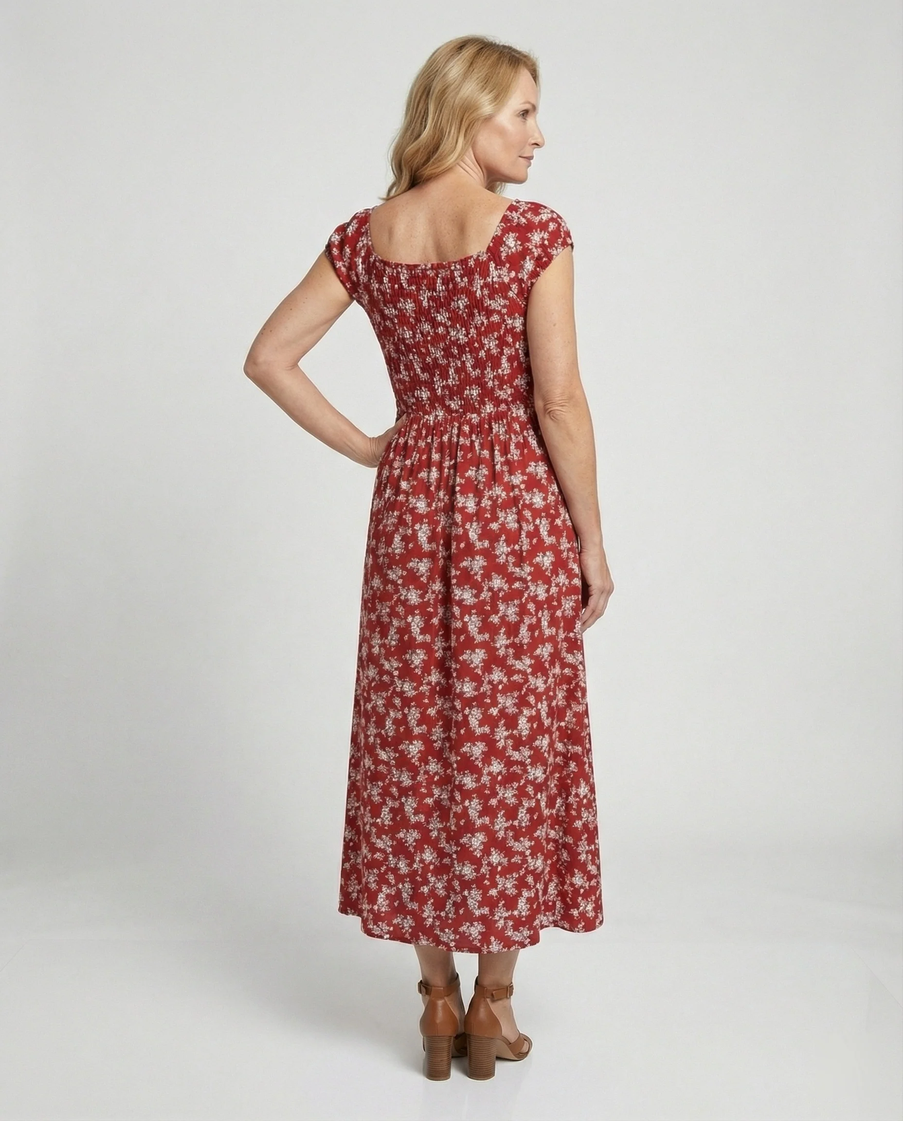 Damen Midikleid Smockbund Sommer - Image 2