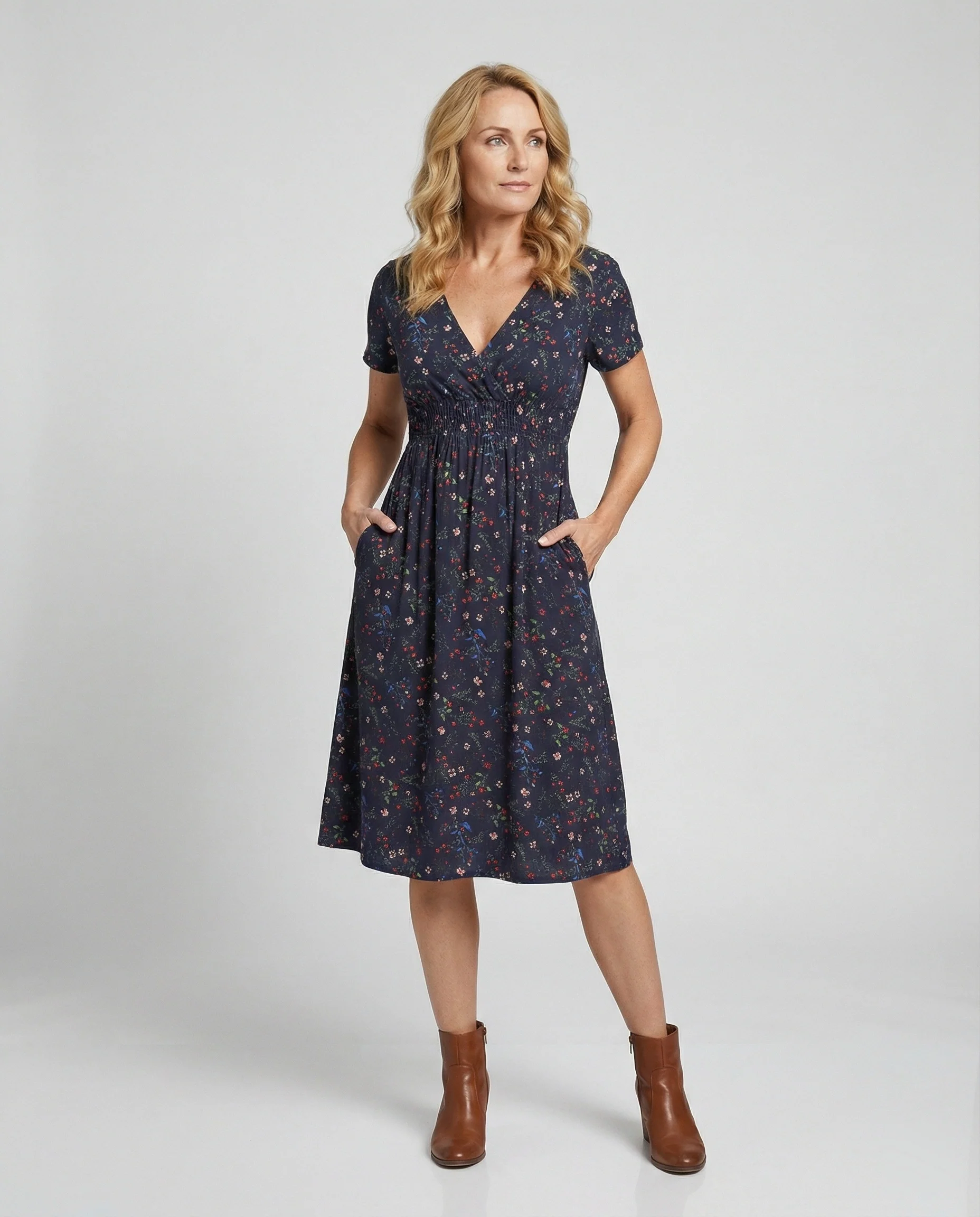 Damen Midikleid gesmokte Taille - Image 2