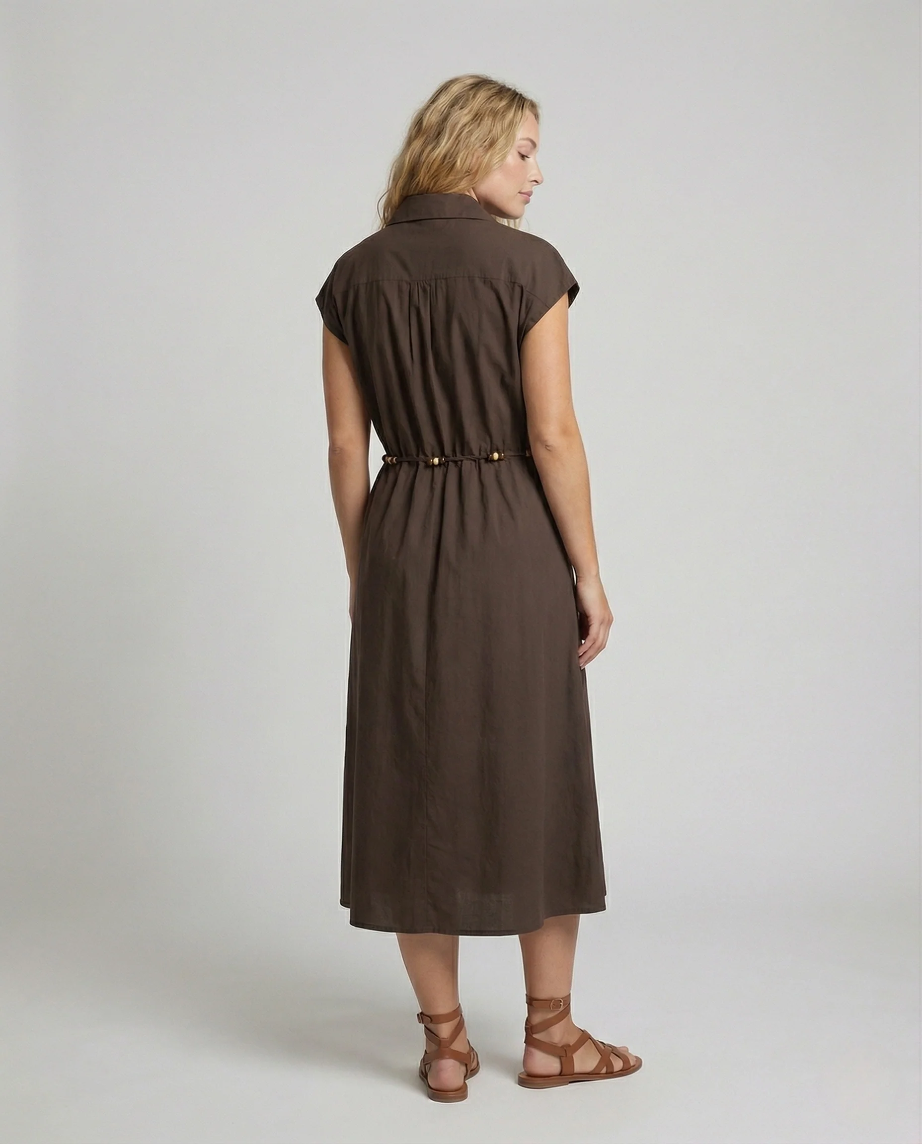 Damen Midikleid mit Hemdkragen und Kordelzug - Image 4