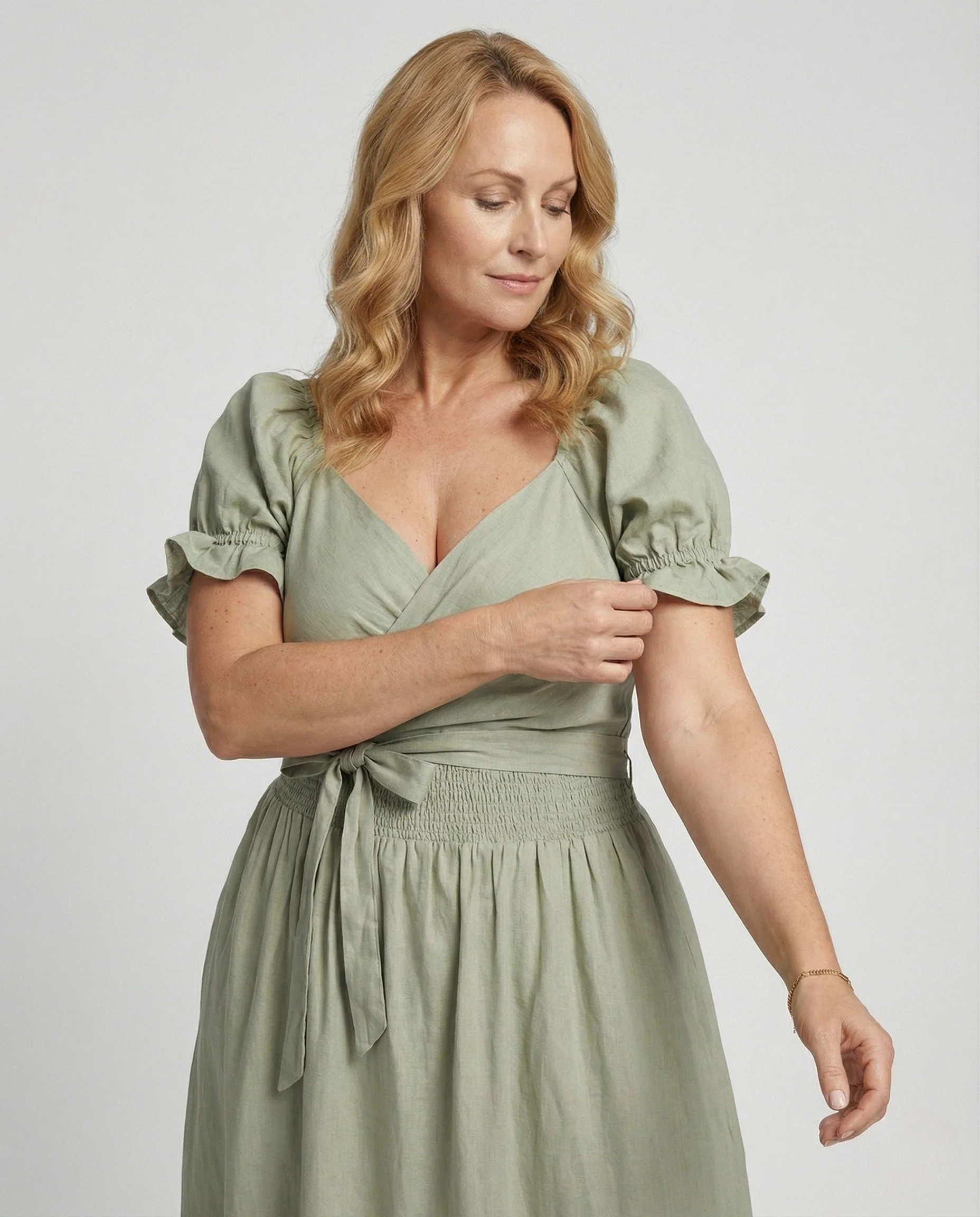 Damen Midikleid mit Knotenfront und Puffärmeln - Image 2