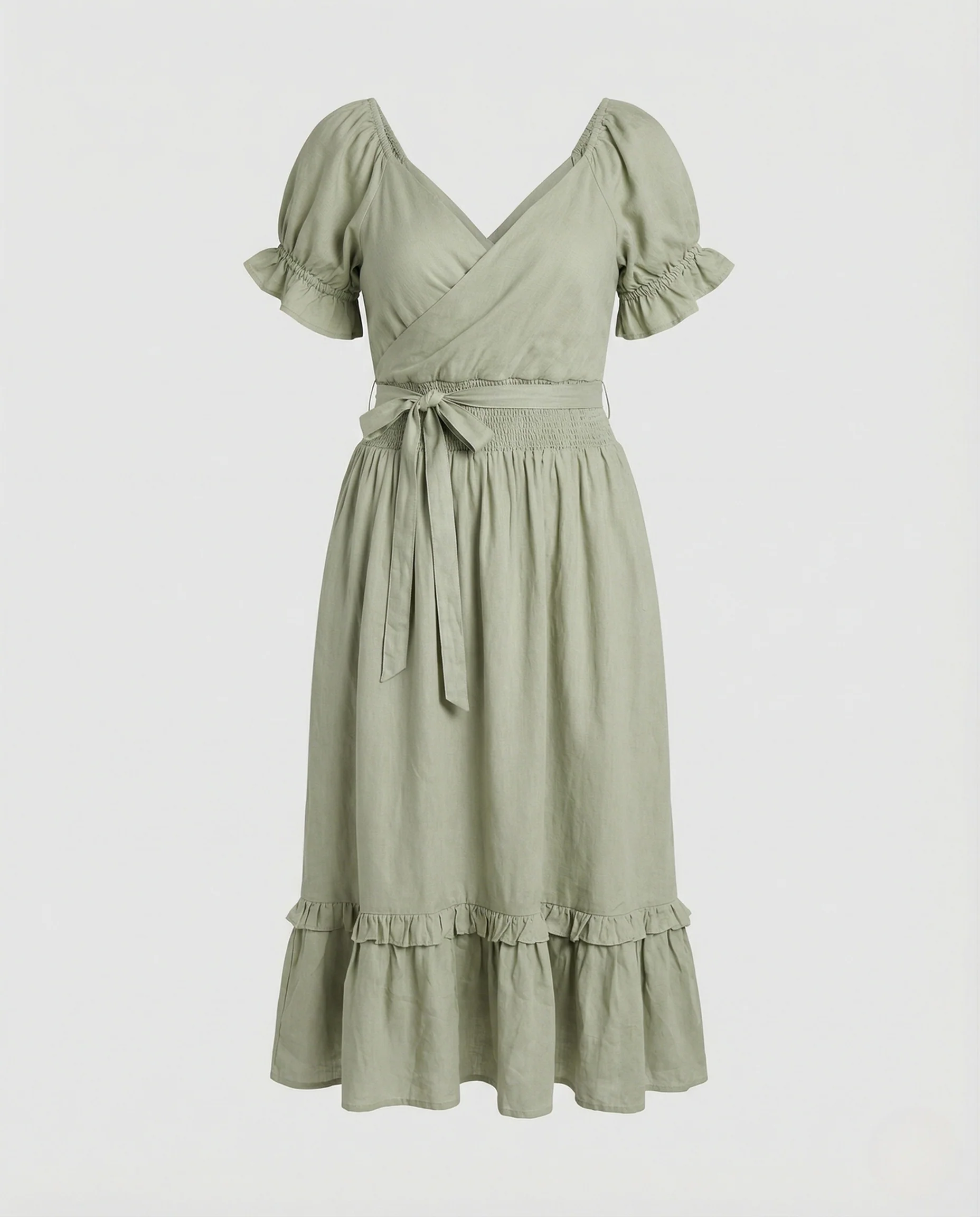 Damen Midikleid mit Knotenfront und Puffärmeln - Image 4