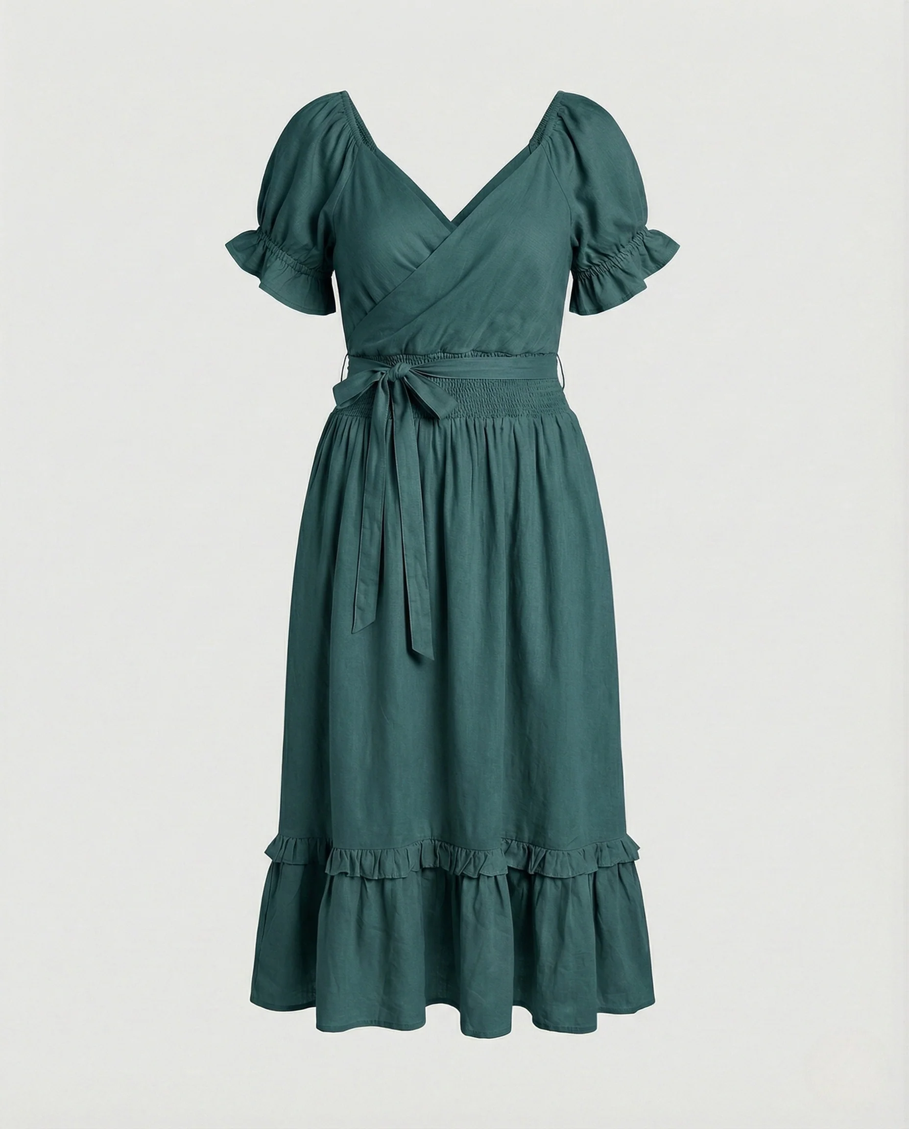 Damen Midikleid mit Knotenfront und Puffärmeln - Image 6