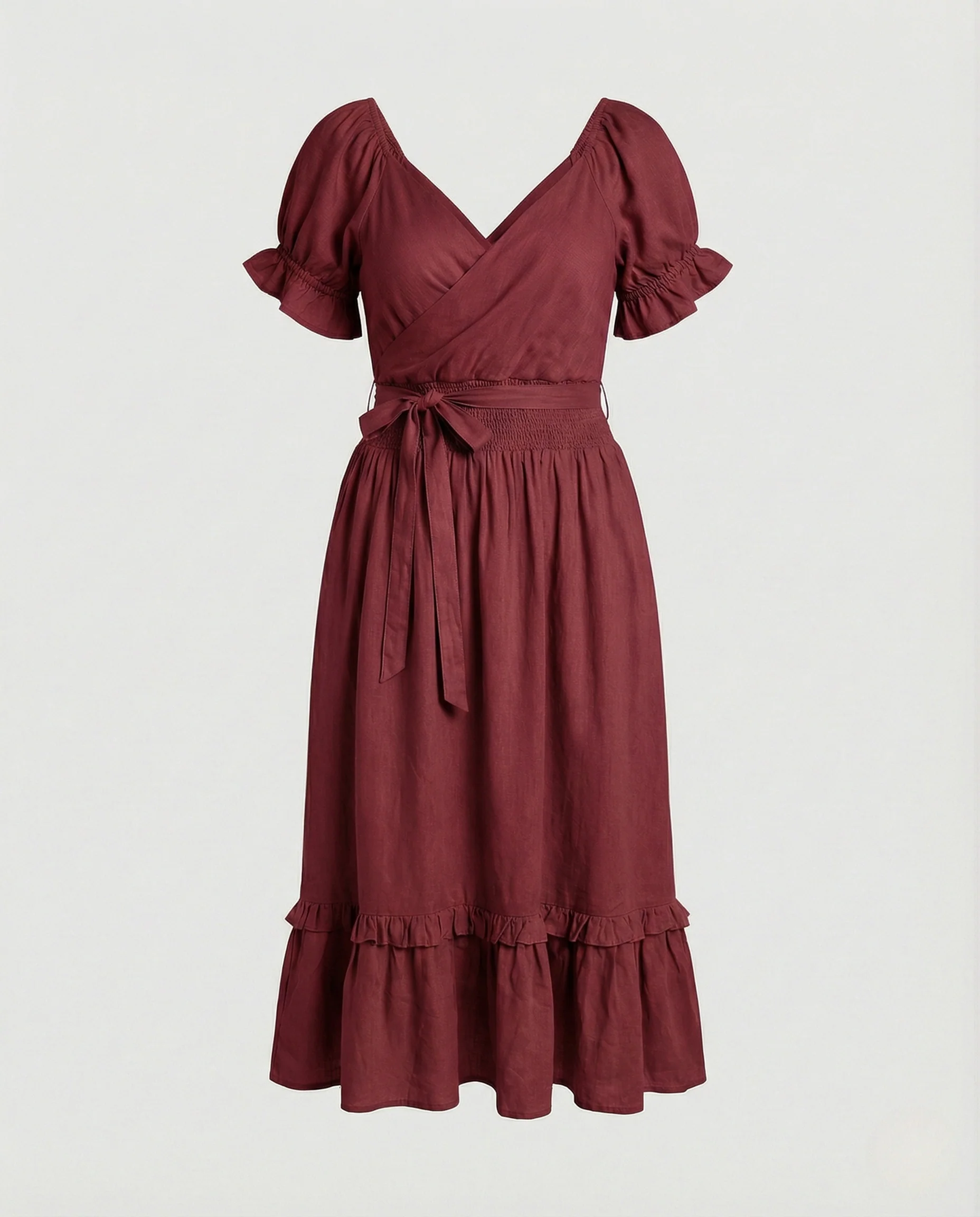 Damen Midikleid mit Knotenfront und Puffärmeln - Image 7