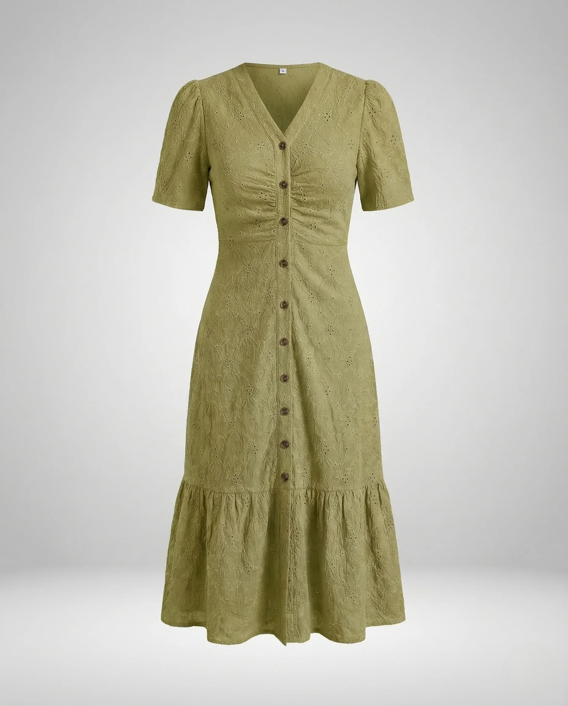 Damen Midikleid Lochstickerei Knopfleiste - Image 7