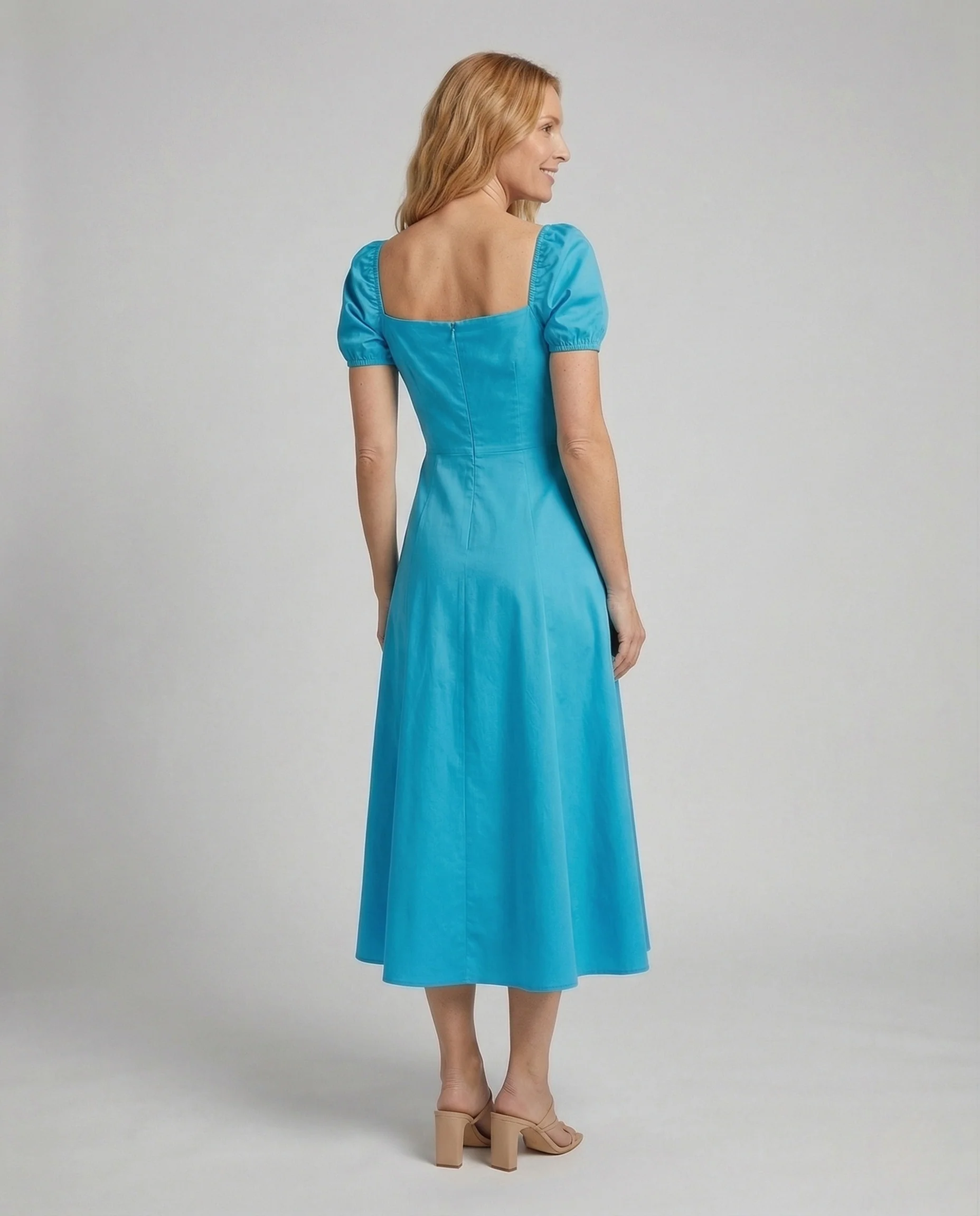 Damen Midikleid mit Puffärmeln A-Linie - Image 2