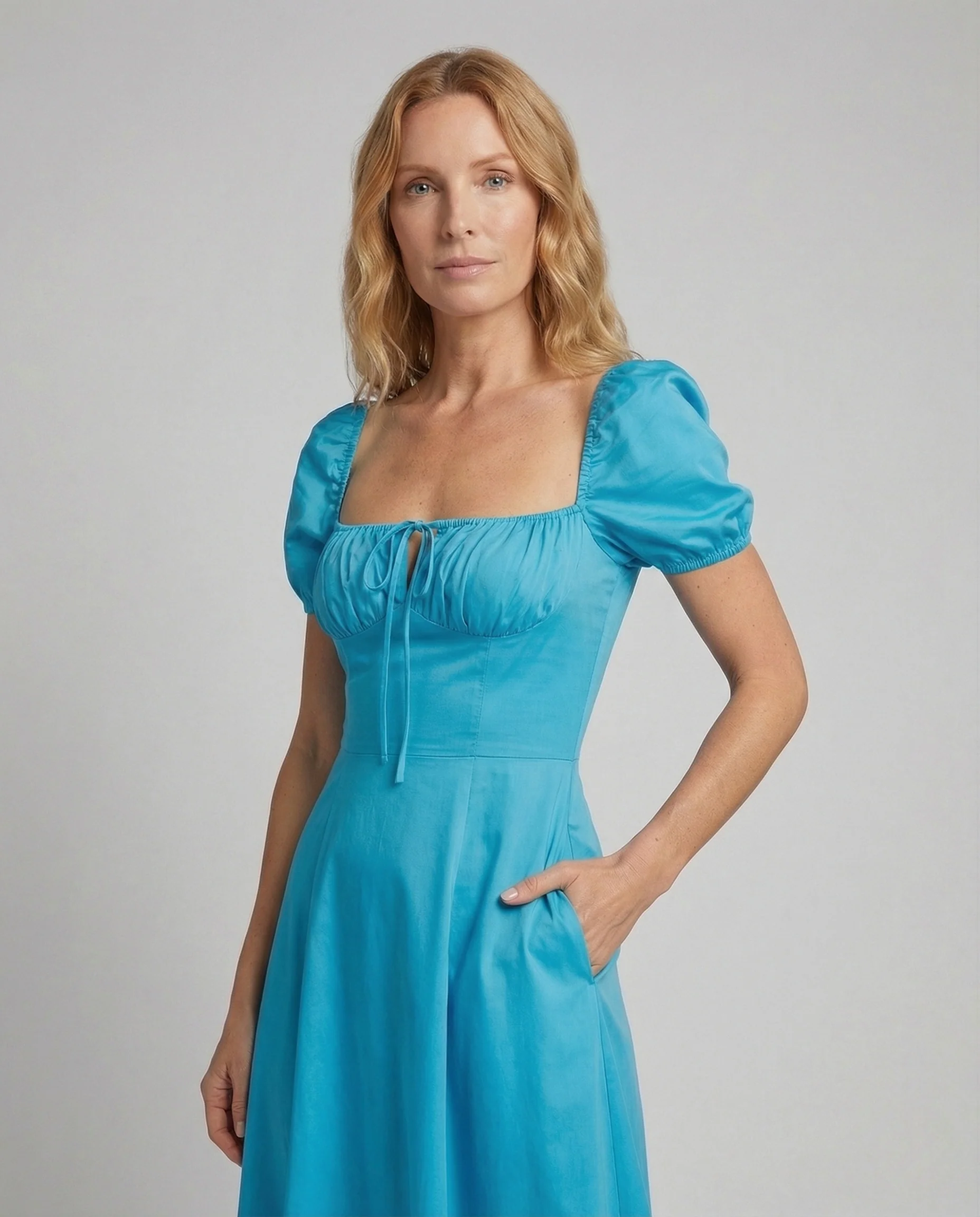 Damen Midikleid mit Puffärmeln A-Linie - Image 3