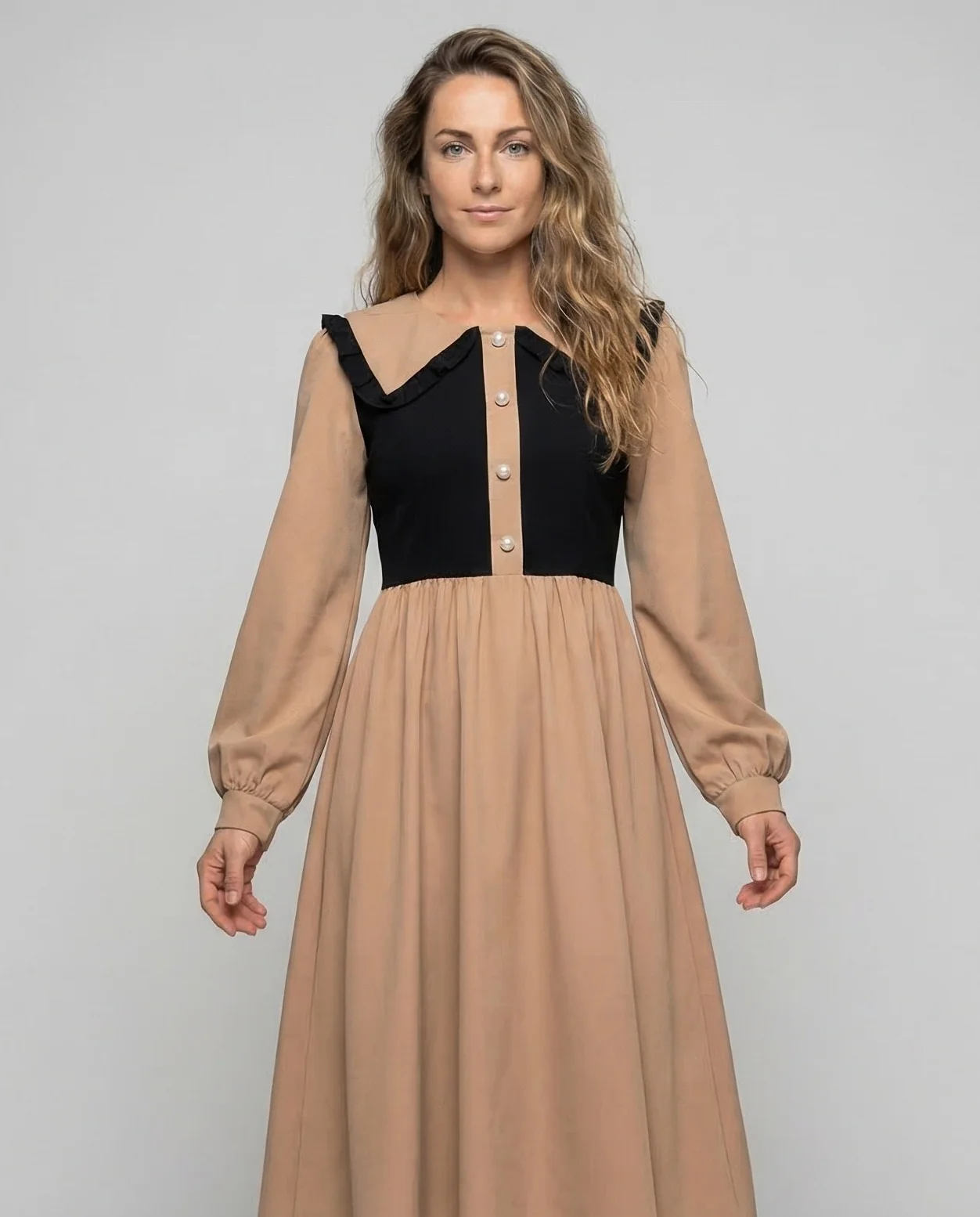 Damen Midikleid Rüschenkragen Empire - Image 2