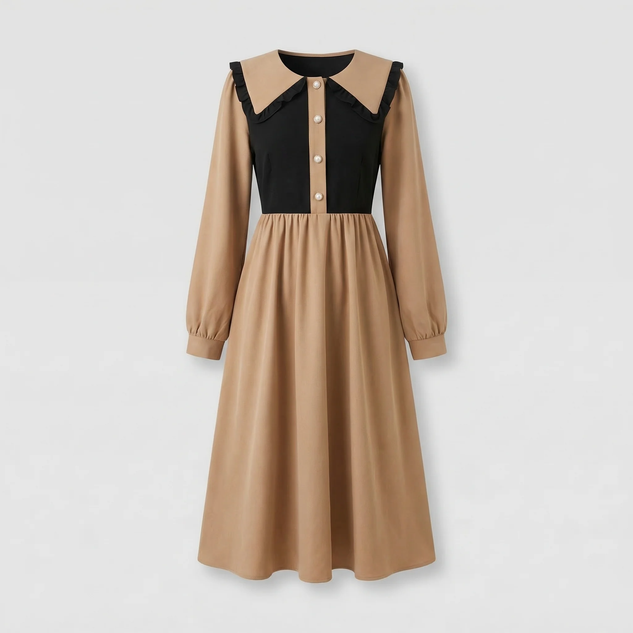 Damen Midikleid Rüschenkragen Empire - Image 5