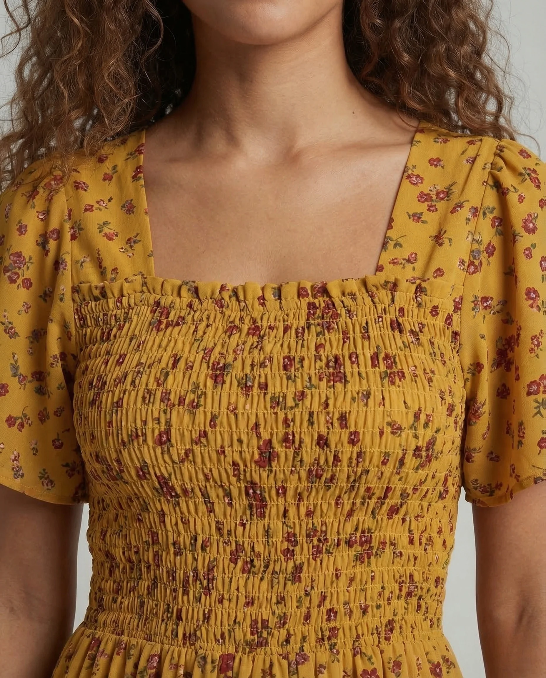 Damen Midikleid Smock Puffärmel - Image 3