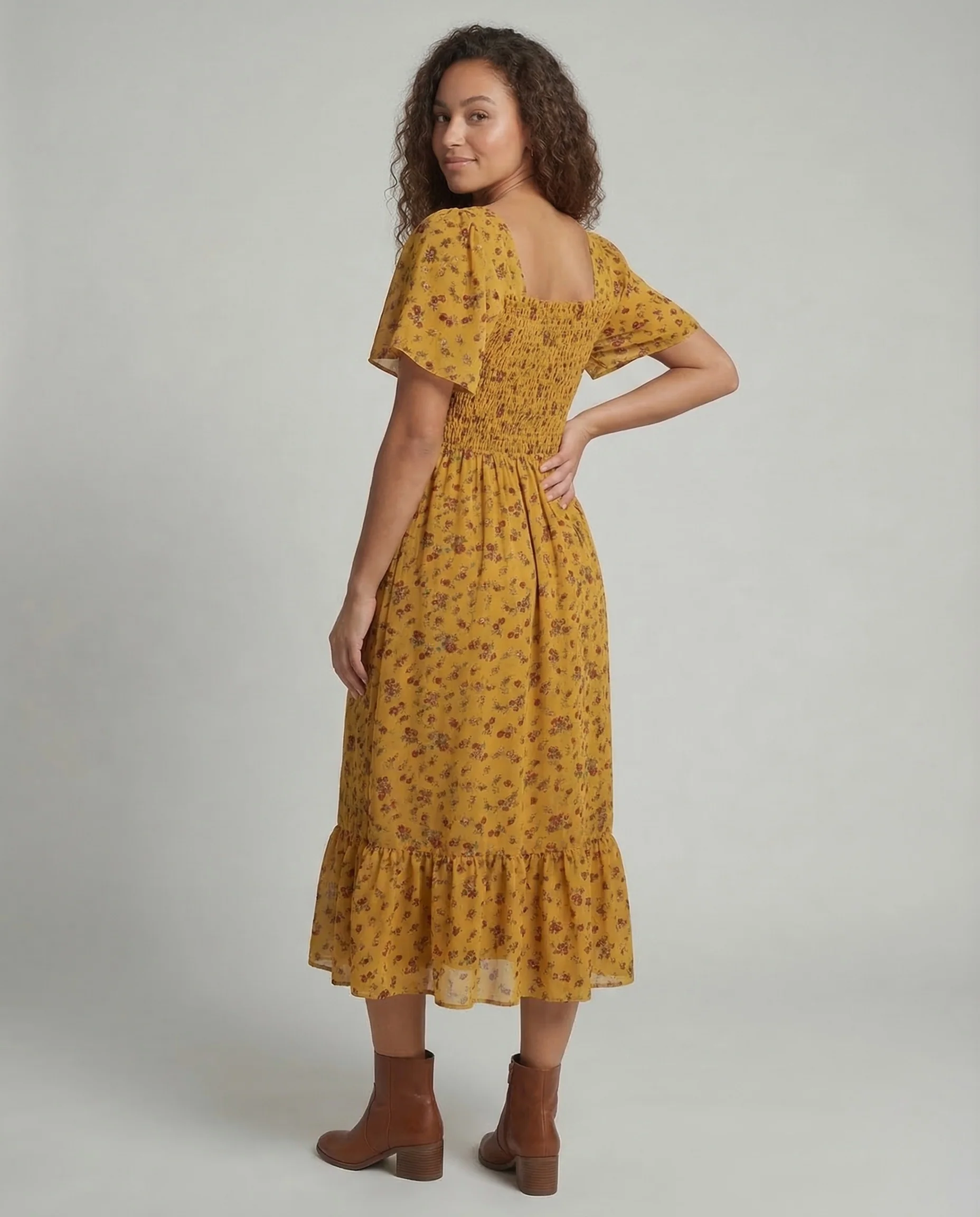 Damen Midikleid Smock Puffärmel - Image 4