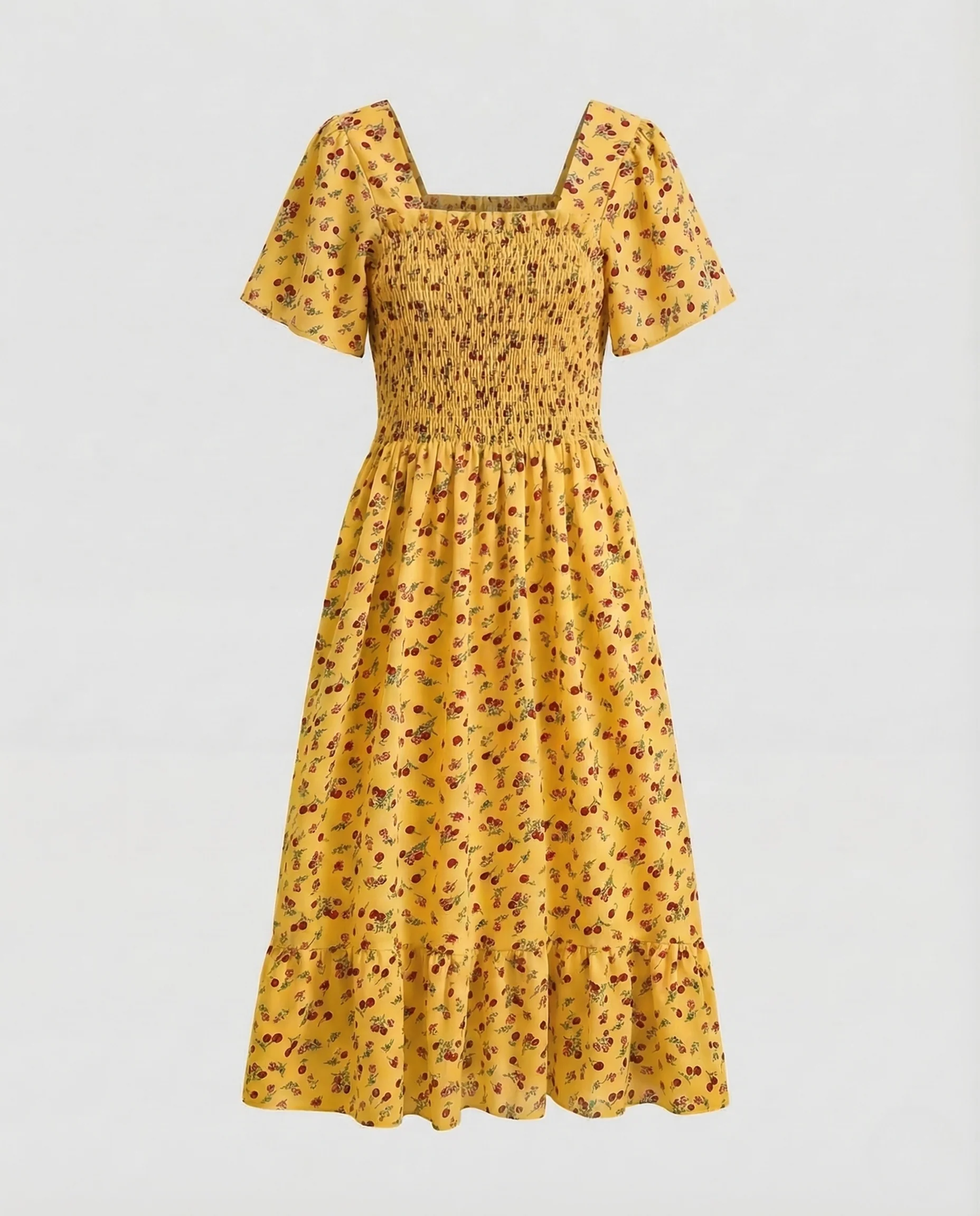 Damen Midikleid Smock Puffärmel - Image 7