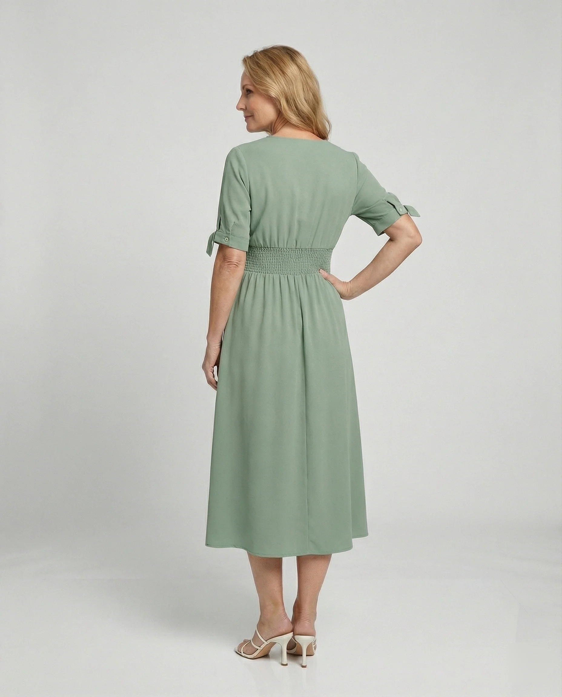Damen Midikleid V-Ausschnitt mit Knopfleiste - Image 3