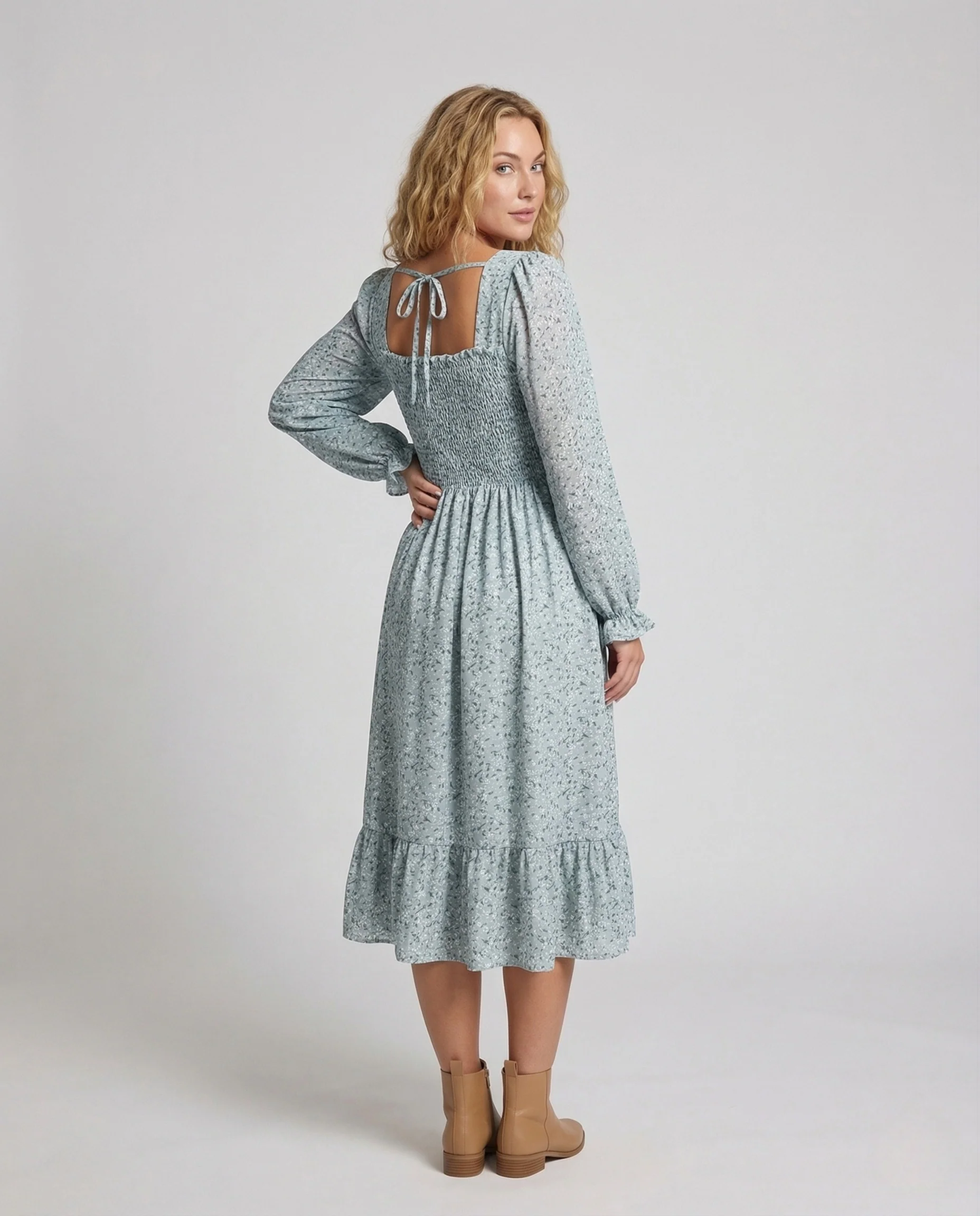 Damen Midikleid mit Smokoberteil - Image 7