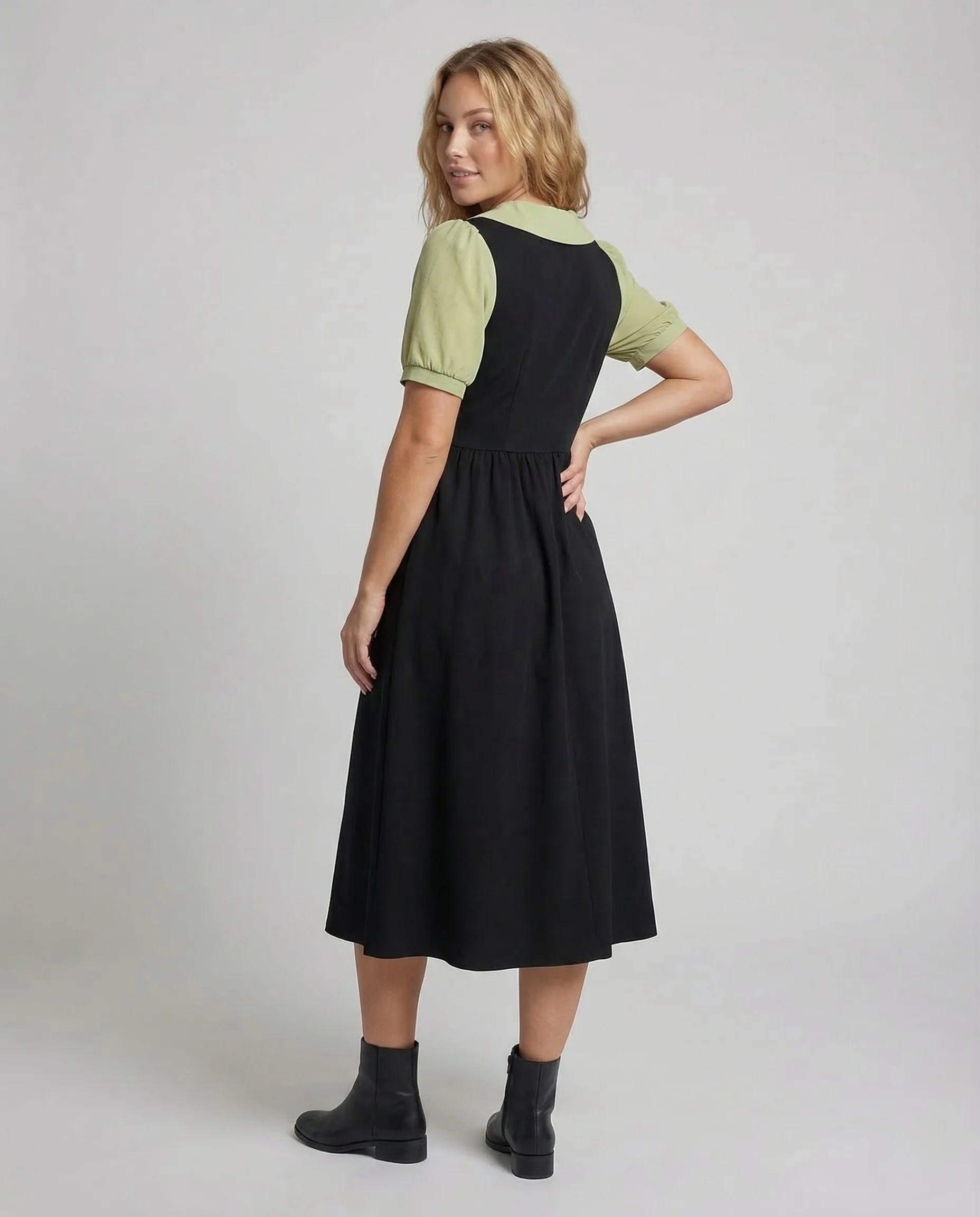 Damen Midikleid Reverskragen Puffärmel - Image 4