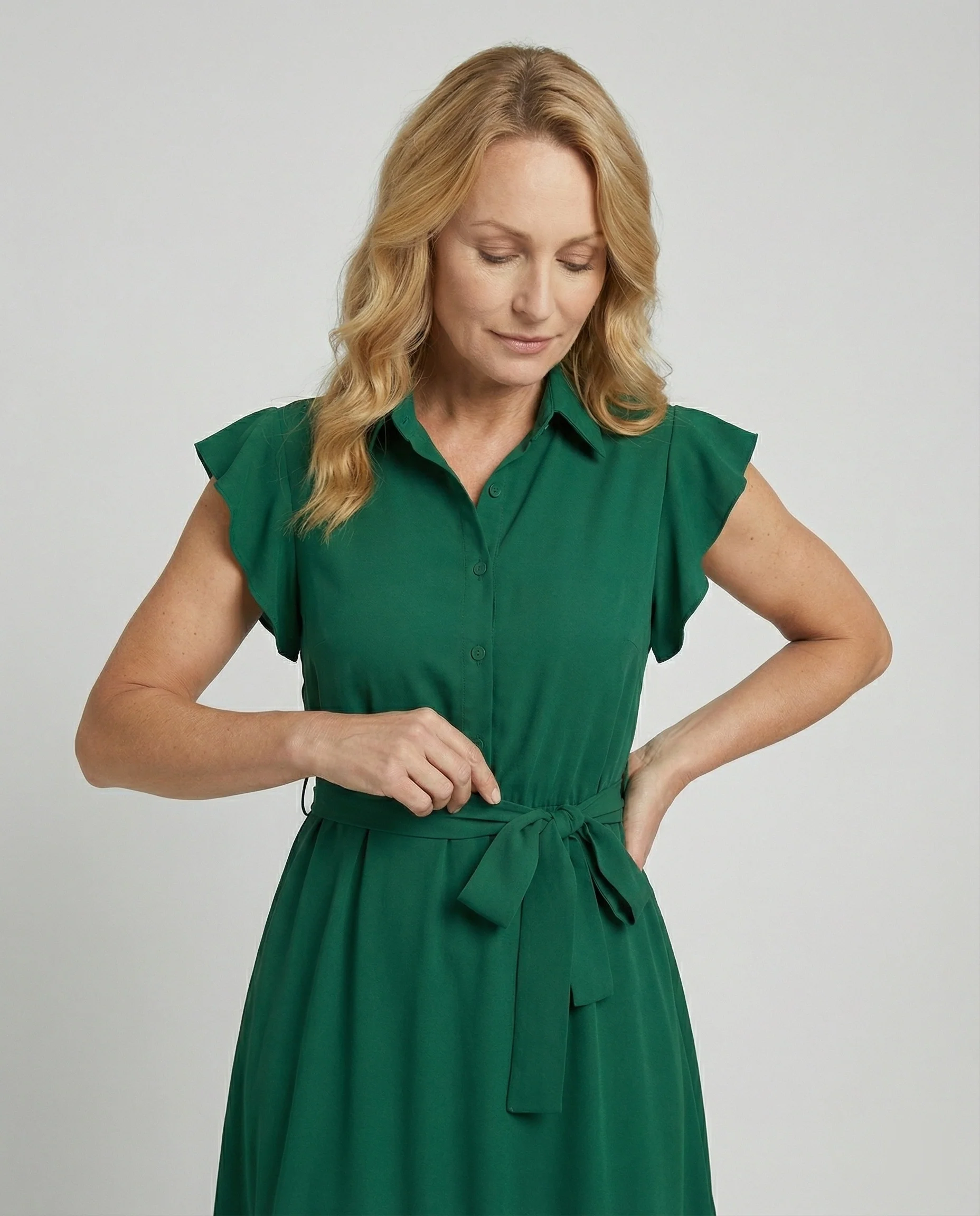 Damen Midikleid elegant mit Stehkragen