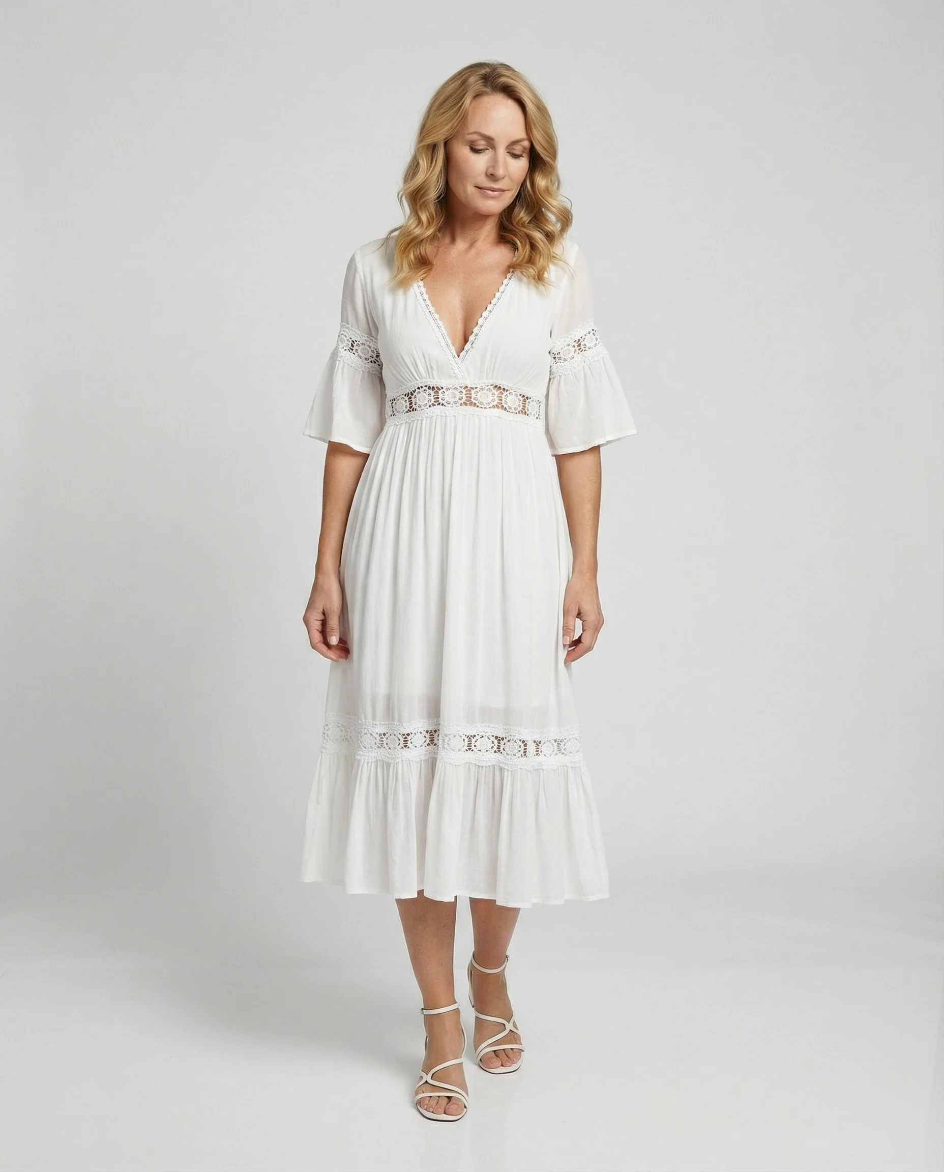 Damen Midikleid Spitze V-Ausschnitt - Image 2