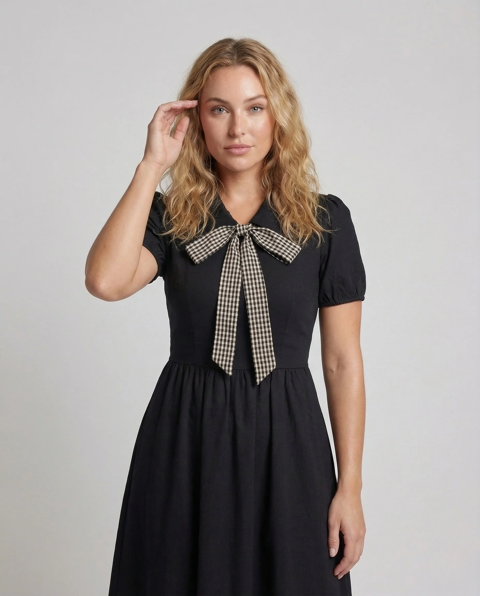 Damen Kariertes A-Linien Midikleid - Image 2