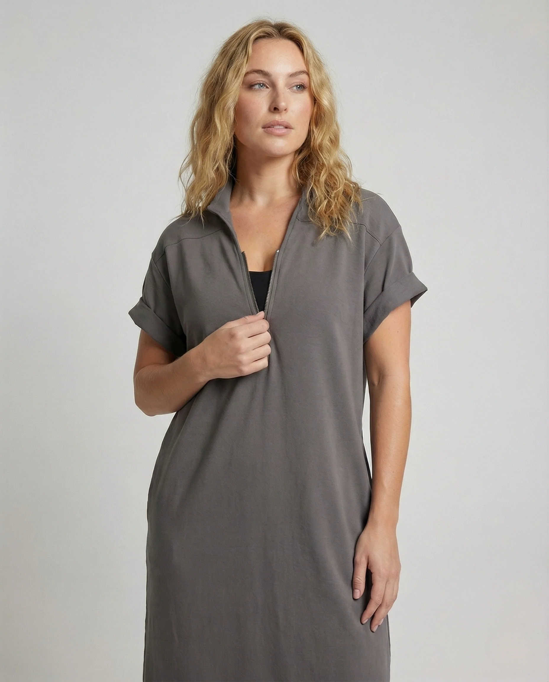 Damen Freizeit Midikleid mit Reißverschluss - Image 2