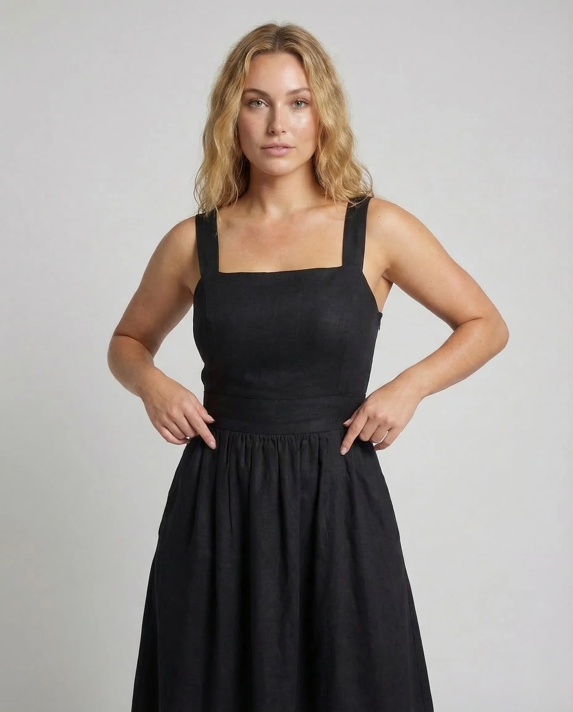 Damen Leinen Midikleid Träger - Image 2