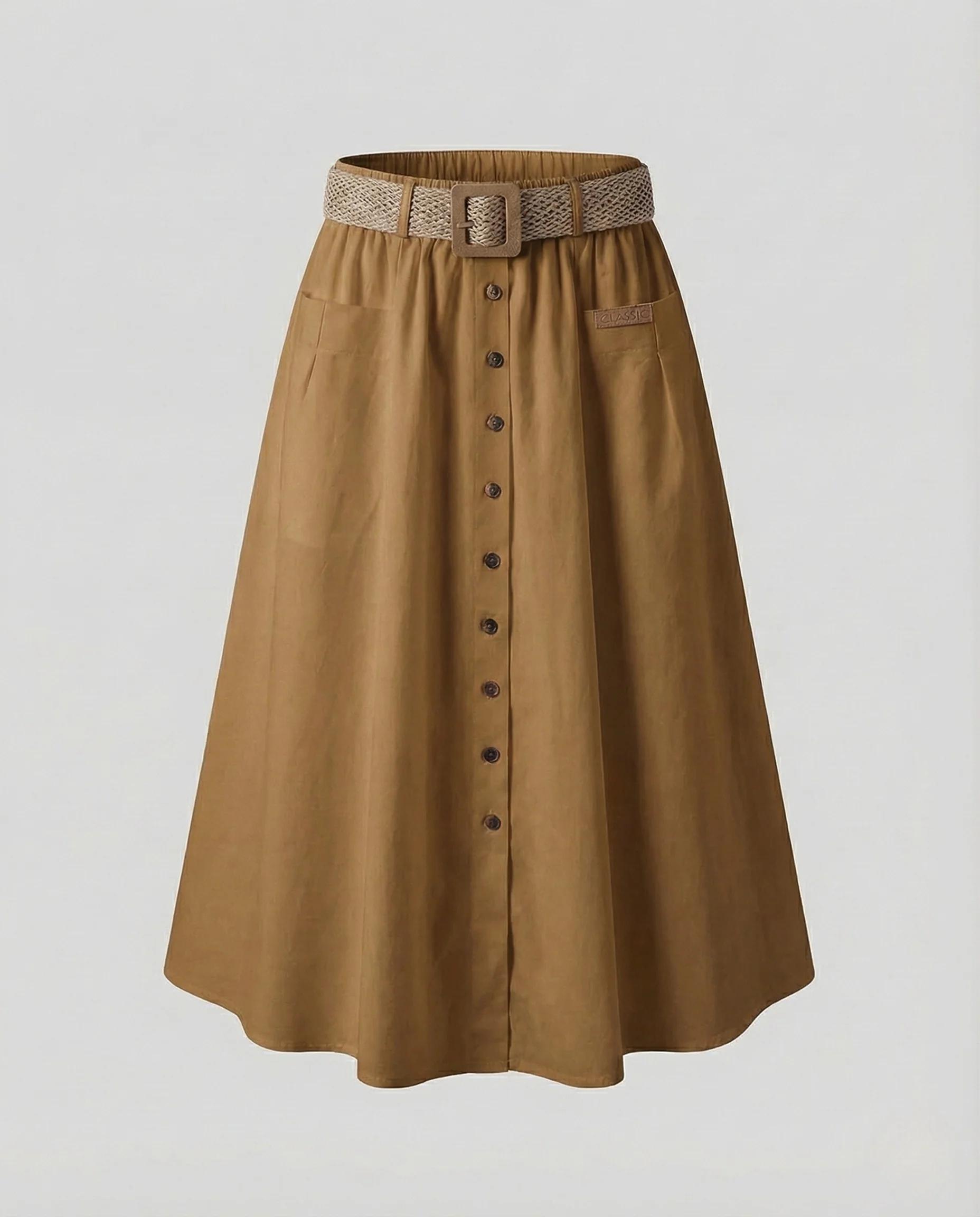Damen Midirock Knopfleiste Gürtel - Image 9
