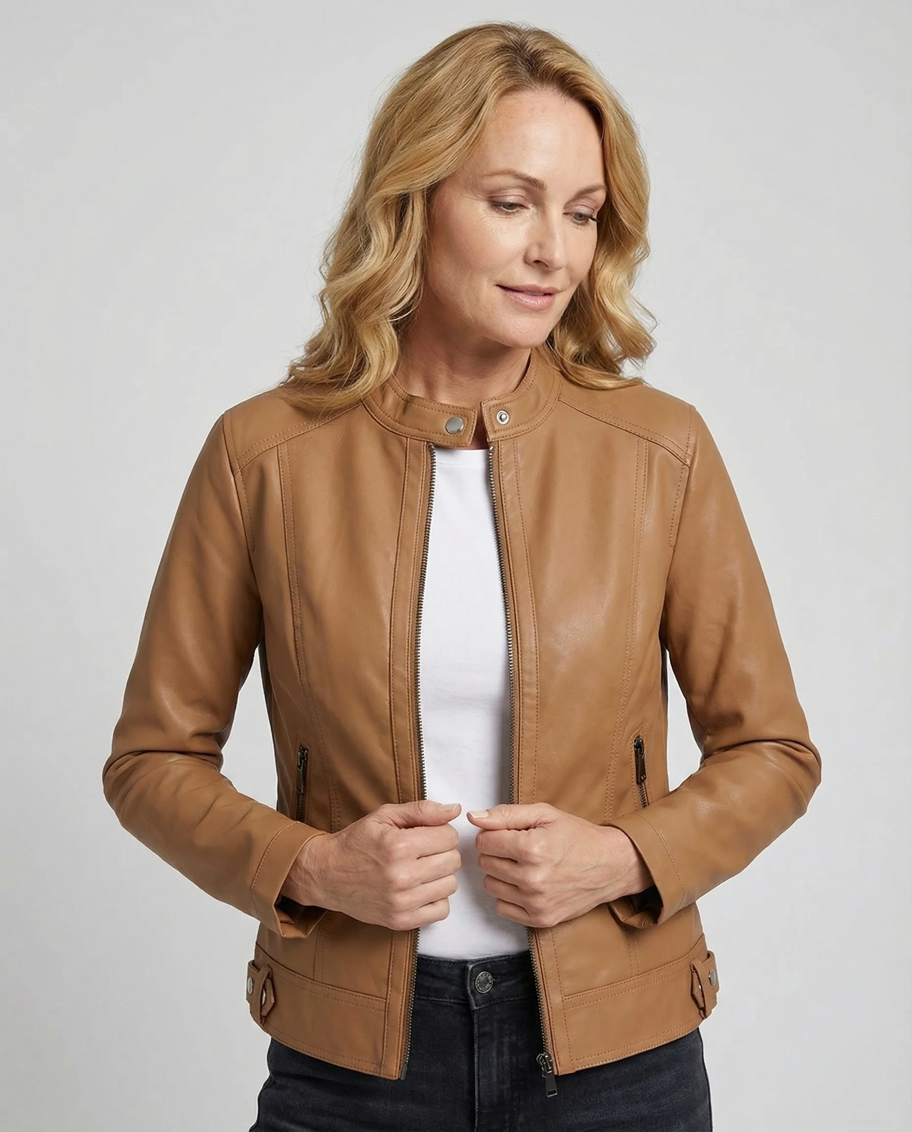 Damen Bikerjacke Lederoptik - Image 8